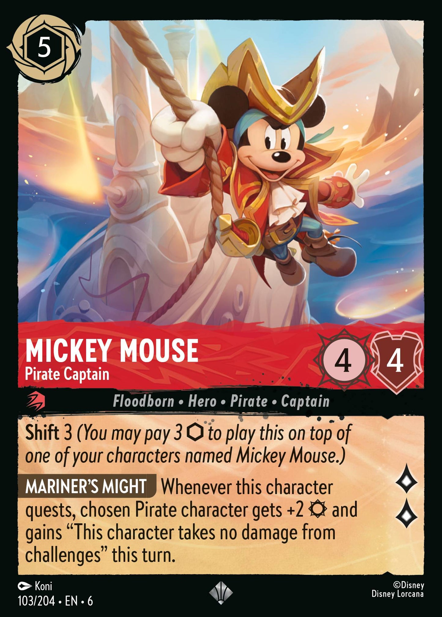 Mickey Mouse - Pirate Captain - Super Rare Normal Disney Lorcana card from Azurite Sea