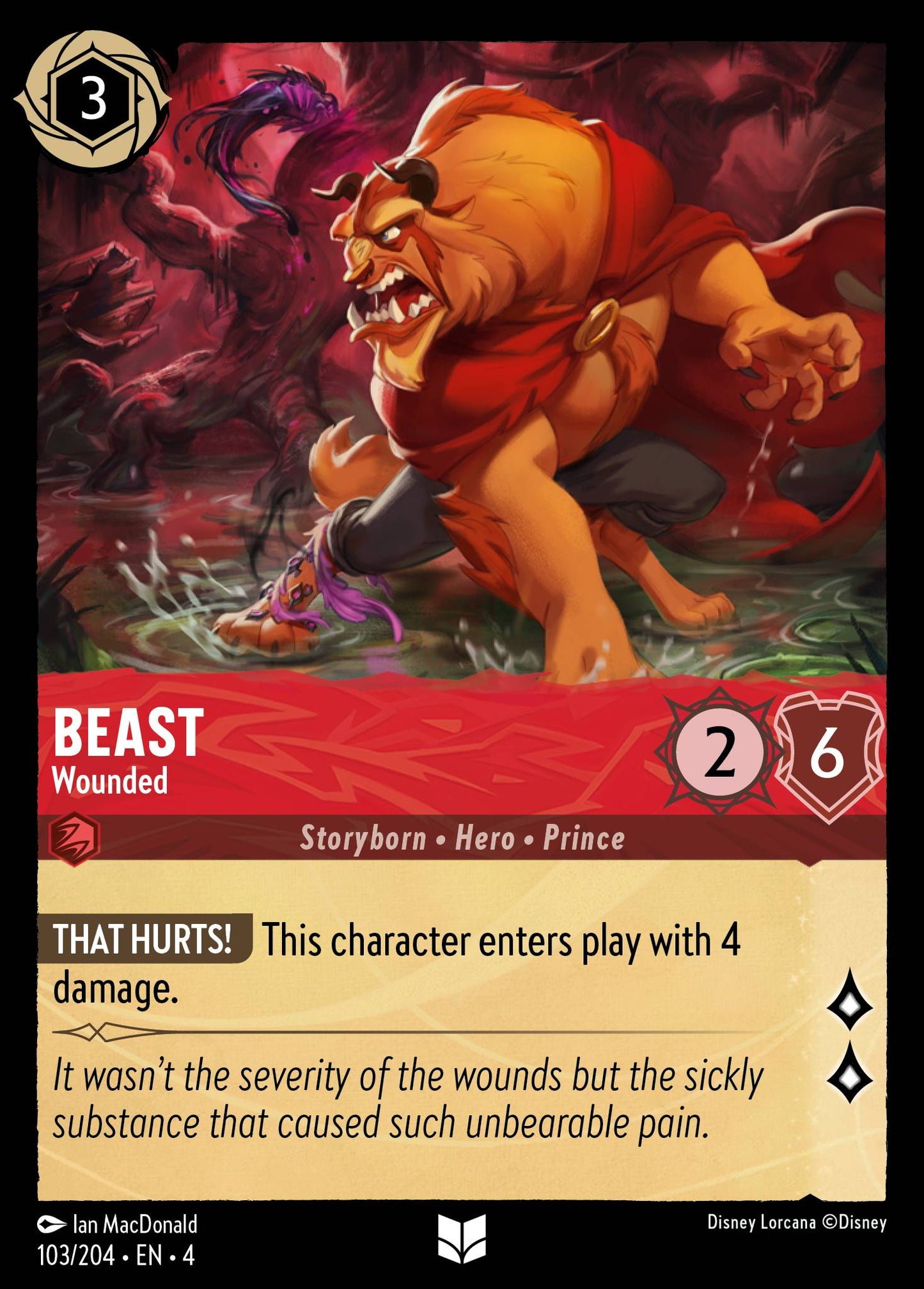 Beast - Wounded - Uncommon Normal Disney Lorcana card from Ursula's Return