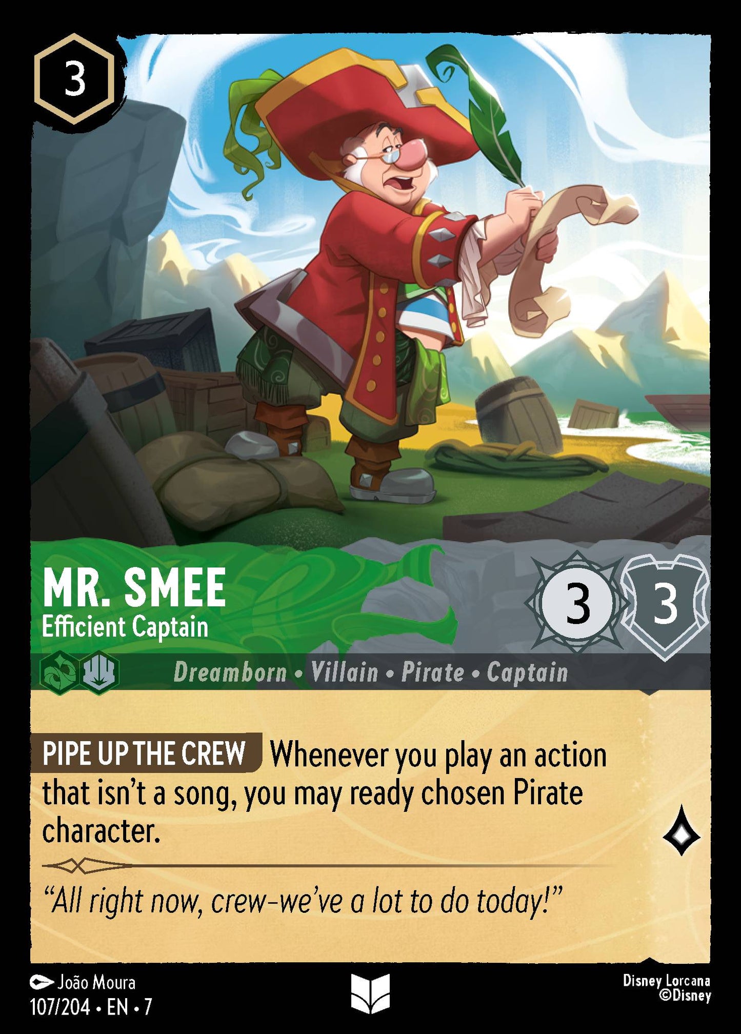 Mr. Smee - Efficient Captain - Uncommon Normal Disney Lorcana card from Archazia's Island