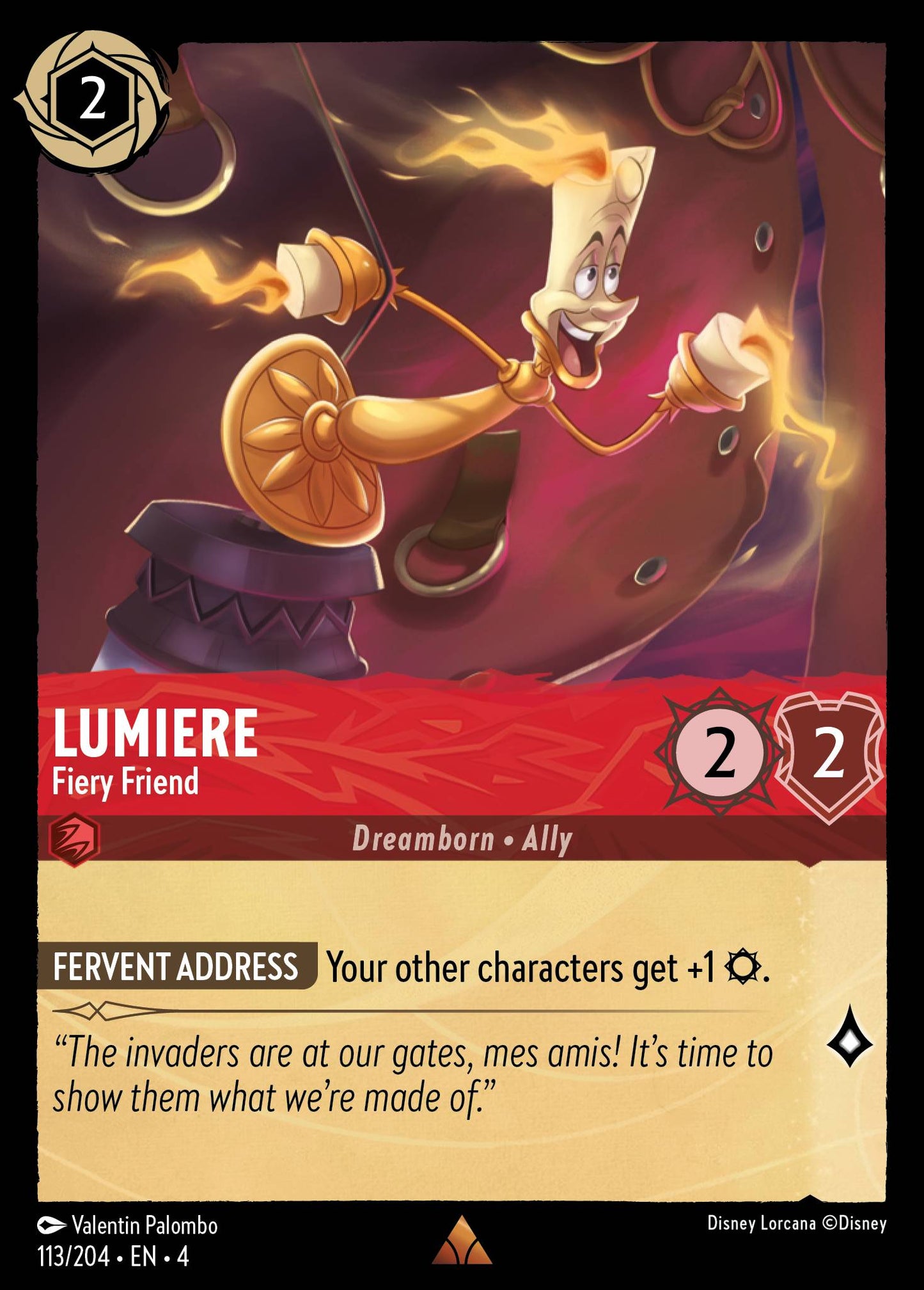Lumiere - Fiery Friend - Rare Normal Disney Lorcana card from Ursula's Return