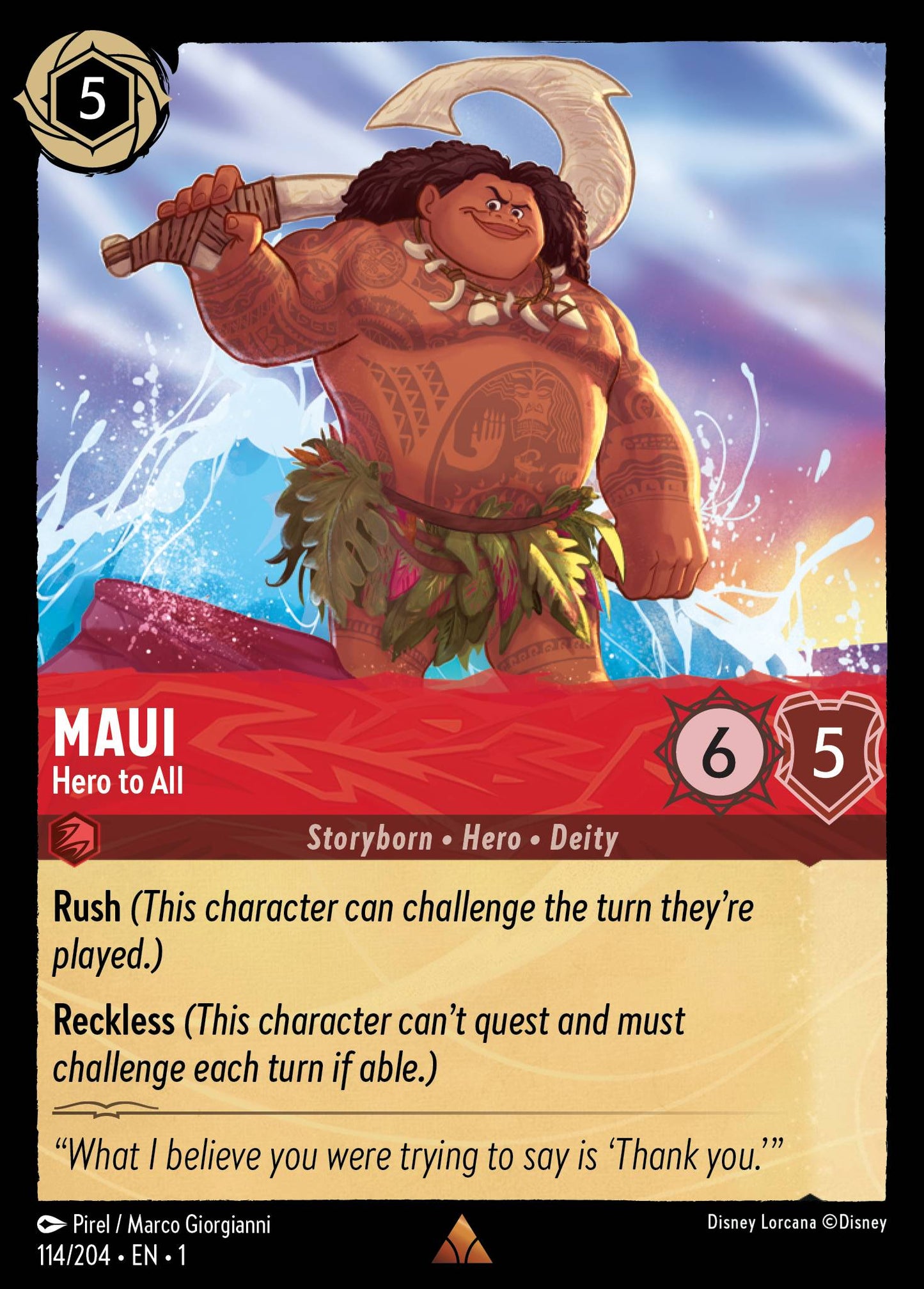 Maui - Hero to All - Rare Normal Disney Lorcana card from The First Chapter