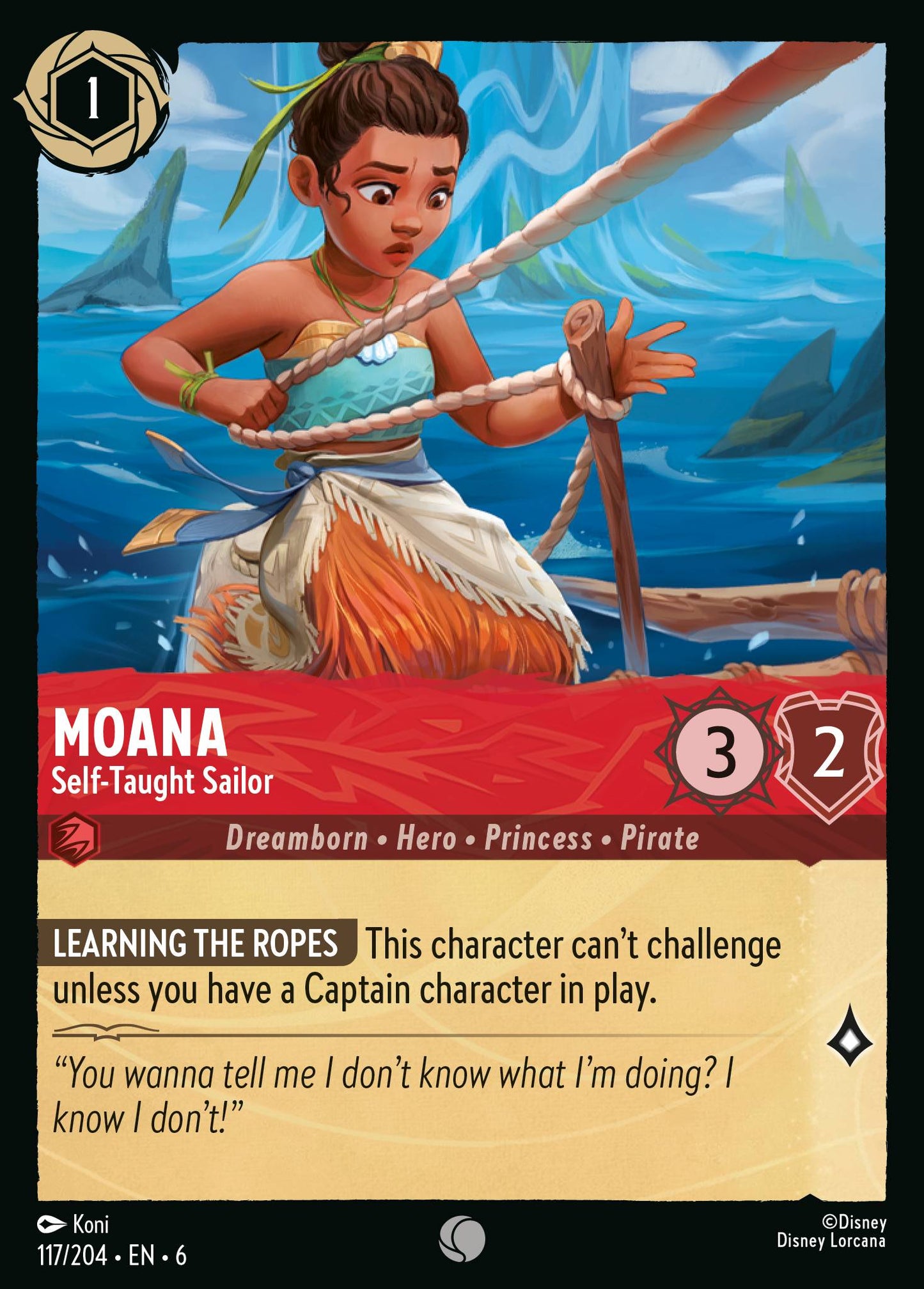 Moana - Self-Taught Sailor - Common Normal Disney Lorcana card from Azurite Sea