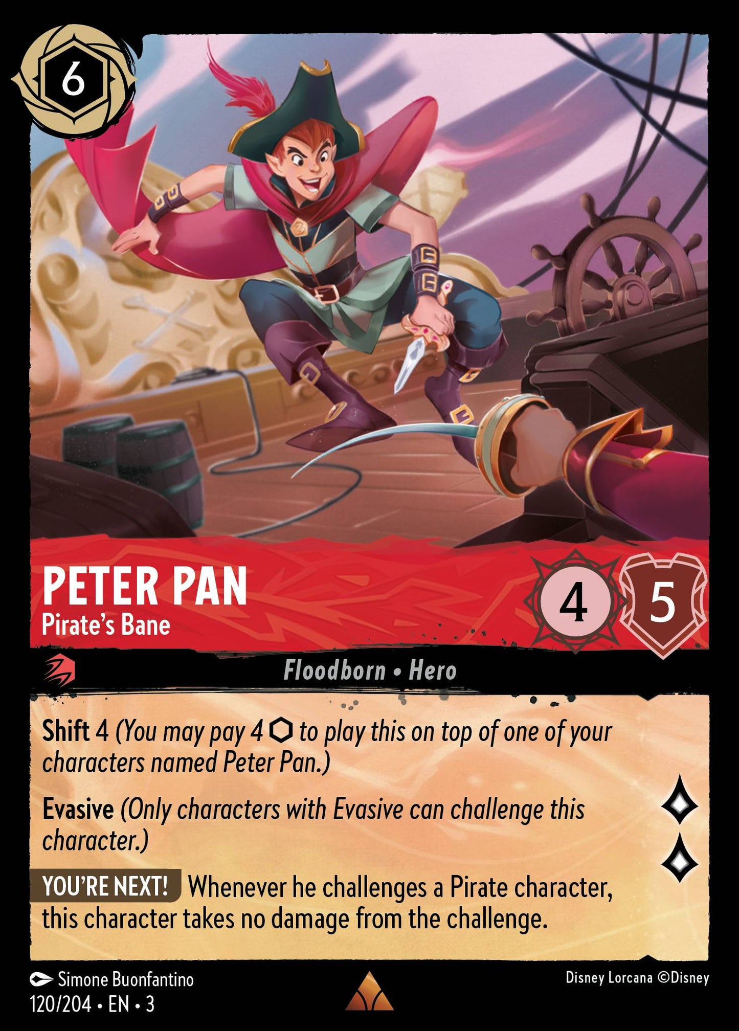 Peter Pan - Pirate's Bane - Rare Normal Disney Lorcana card from Into the Inklands