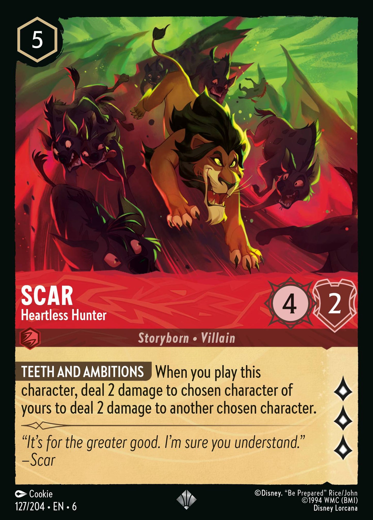 Scar - Heartless Hunter - Super Rare Normal Disney Lorcana card from Azurite Sea