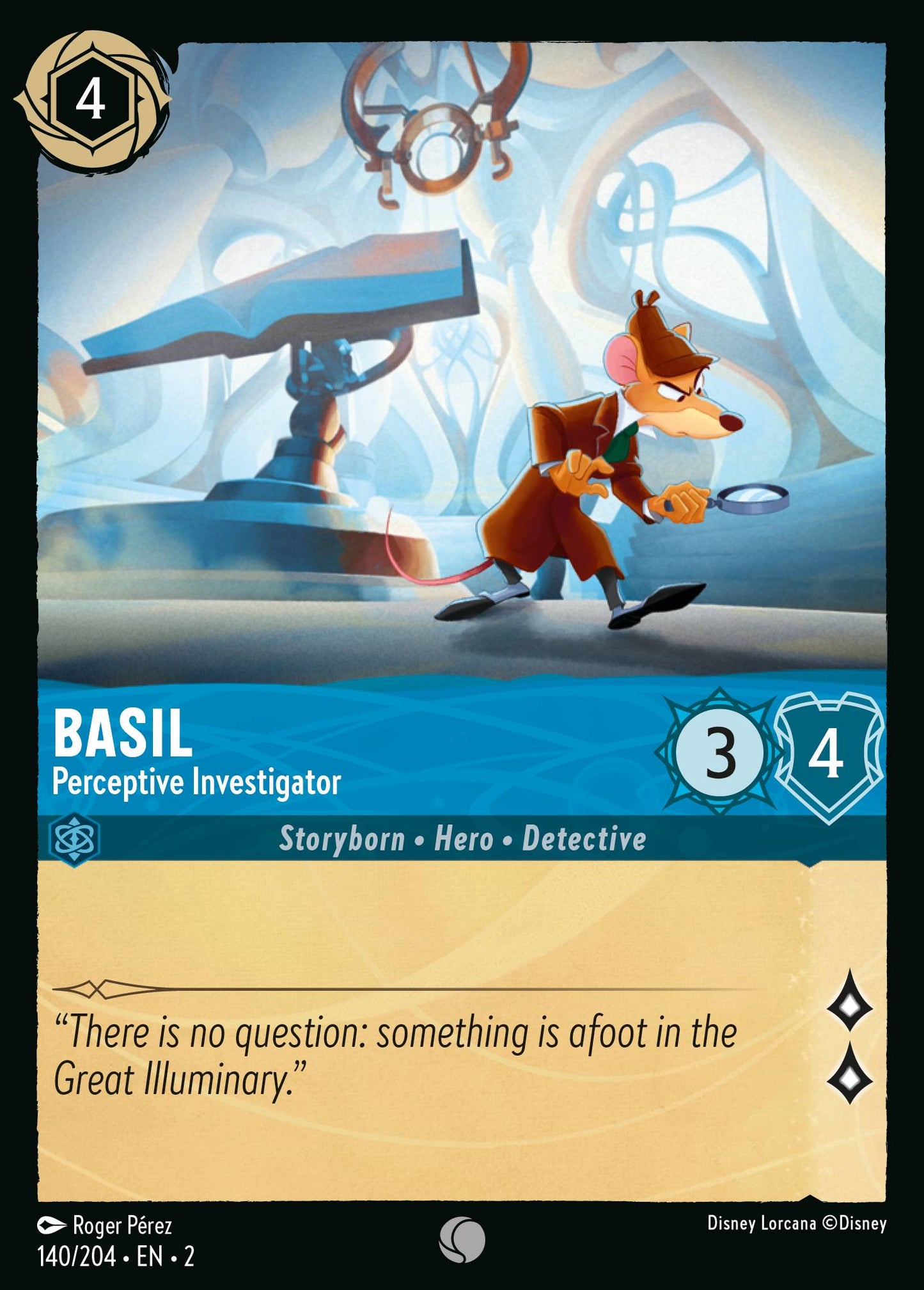 Basil - Perceptive Investigator - Common Normal Disney Lorcana card from Rise of the Floodborn