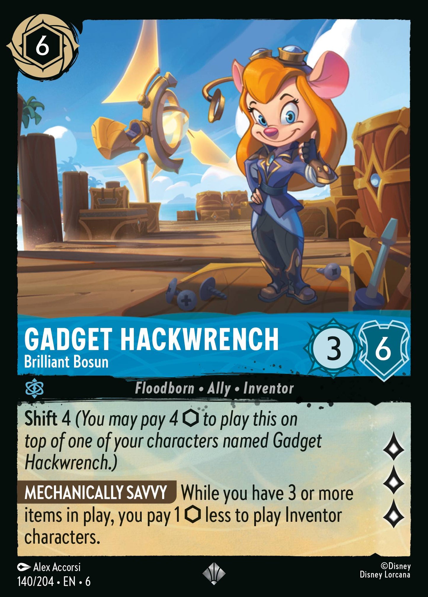 Gadget Hackwrench - Brilliant Bosun - Super Rare Normal Disney Lorcana card from Azurite Sea