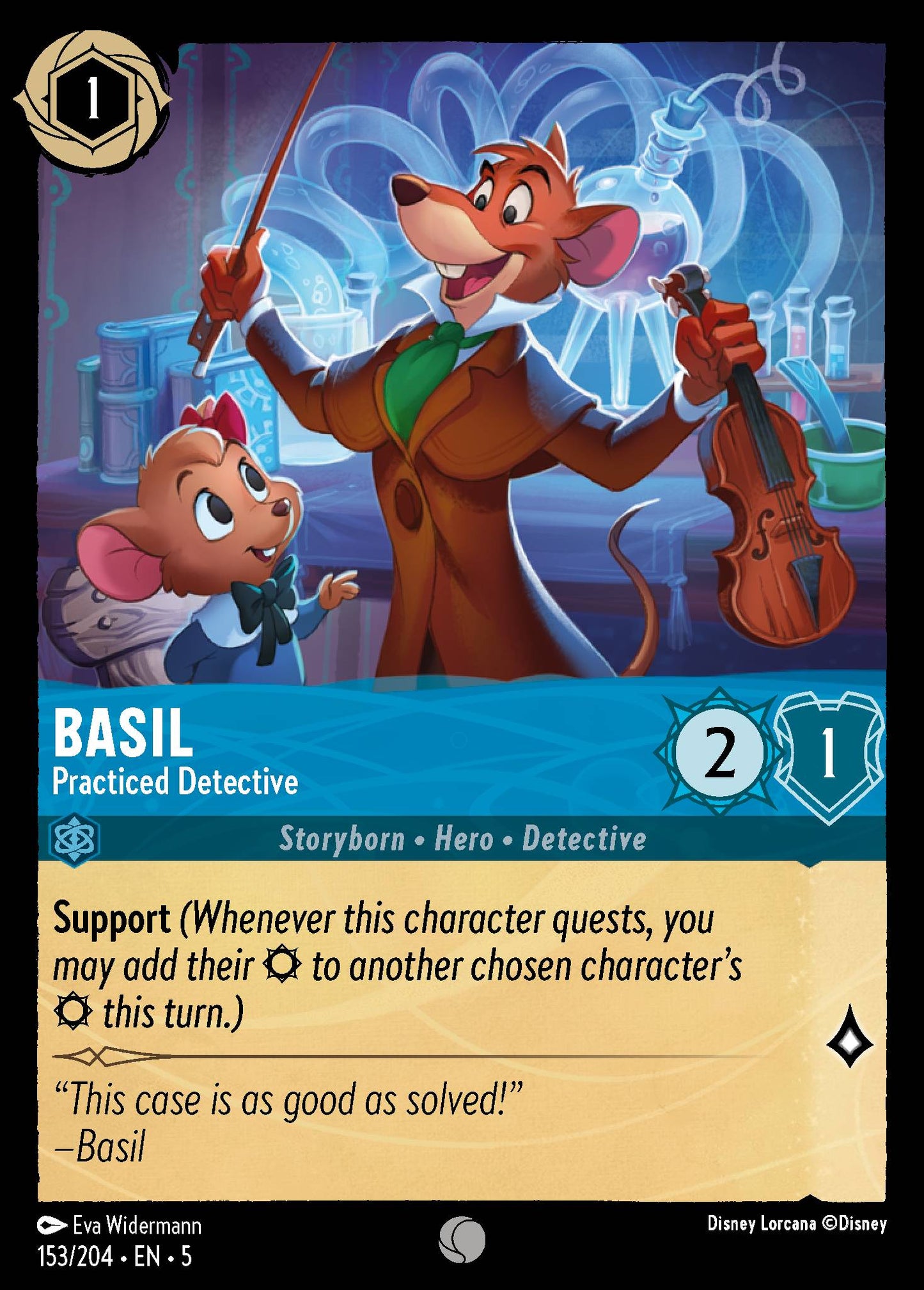 Basil - Practiced Detective - Common Normal Disney Lorcana card from Shimmering Skies
