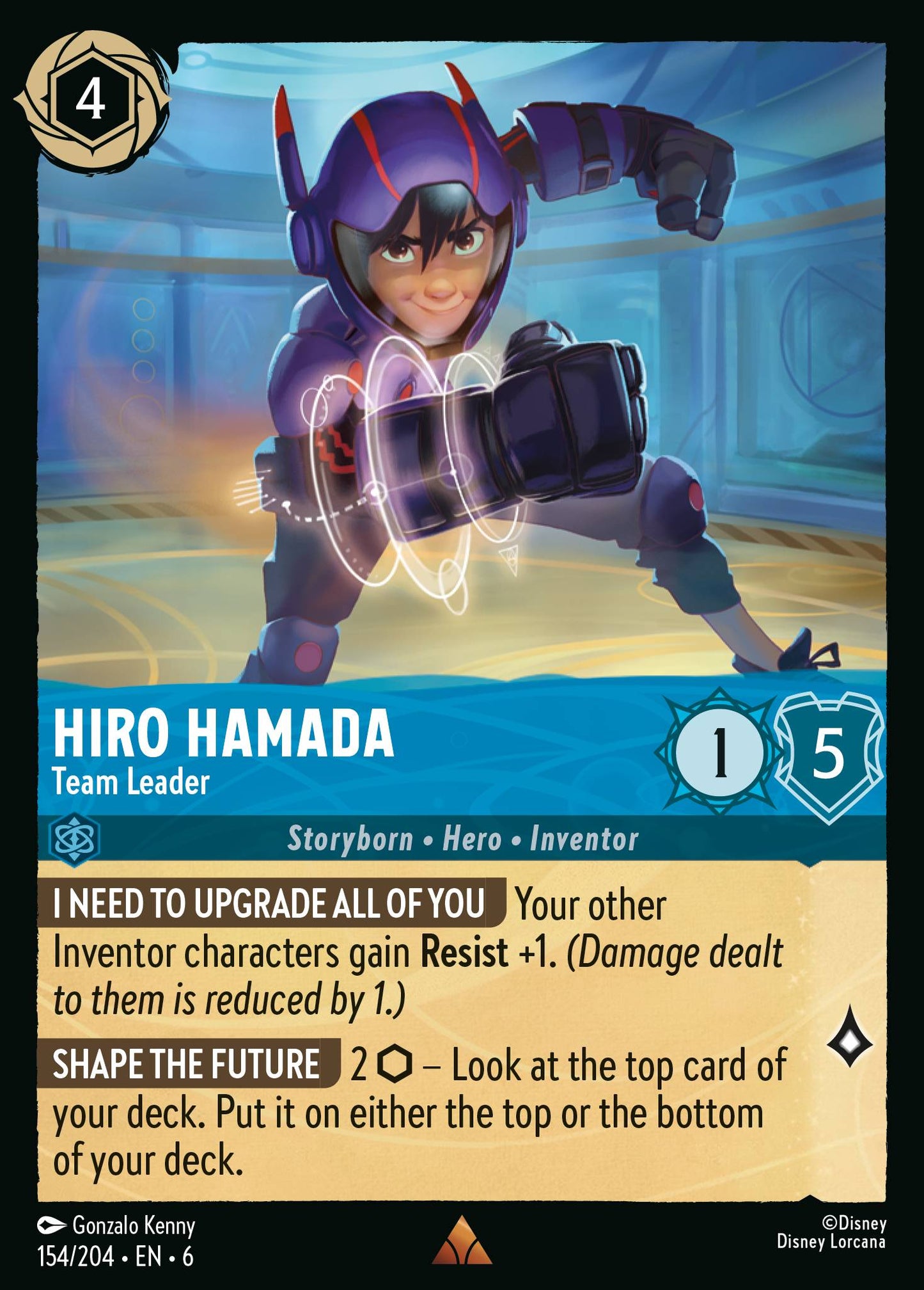 Hiro Hamada - Team Leader - Rare Normal Disney Lorcana card from Azurite Sea