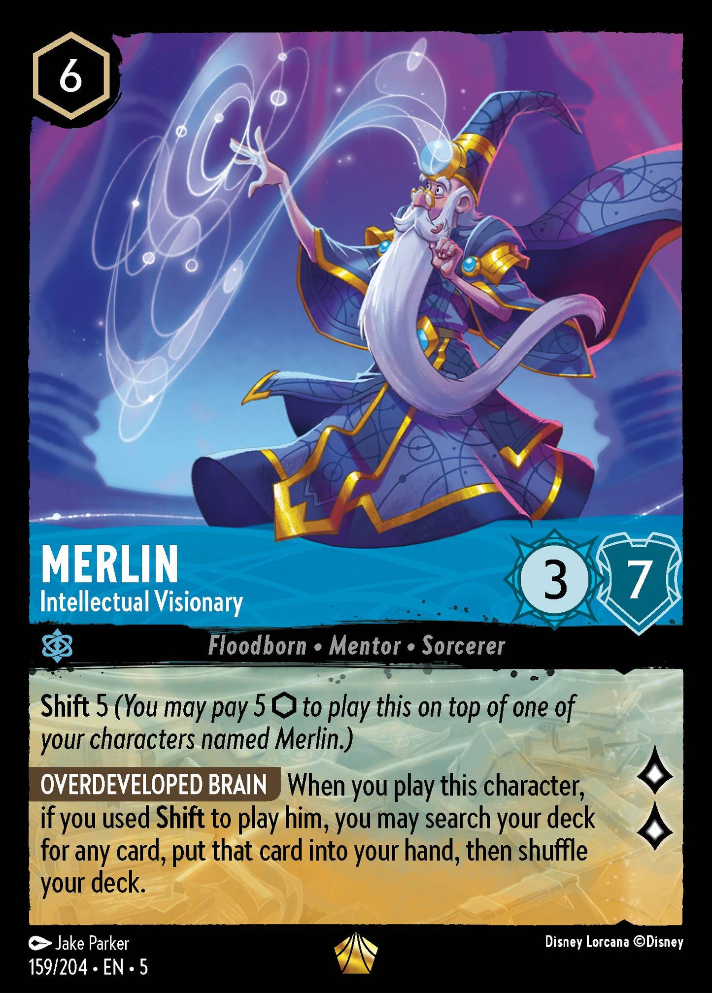 Merlin - Intellectual Visionary - Legendary Normal Disney Lorcana card from Shimmering Skies
