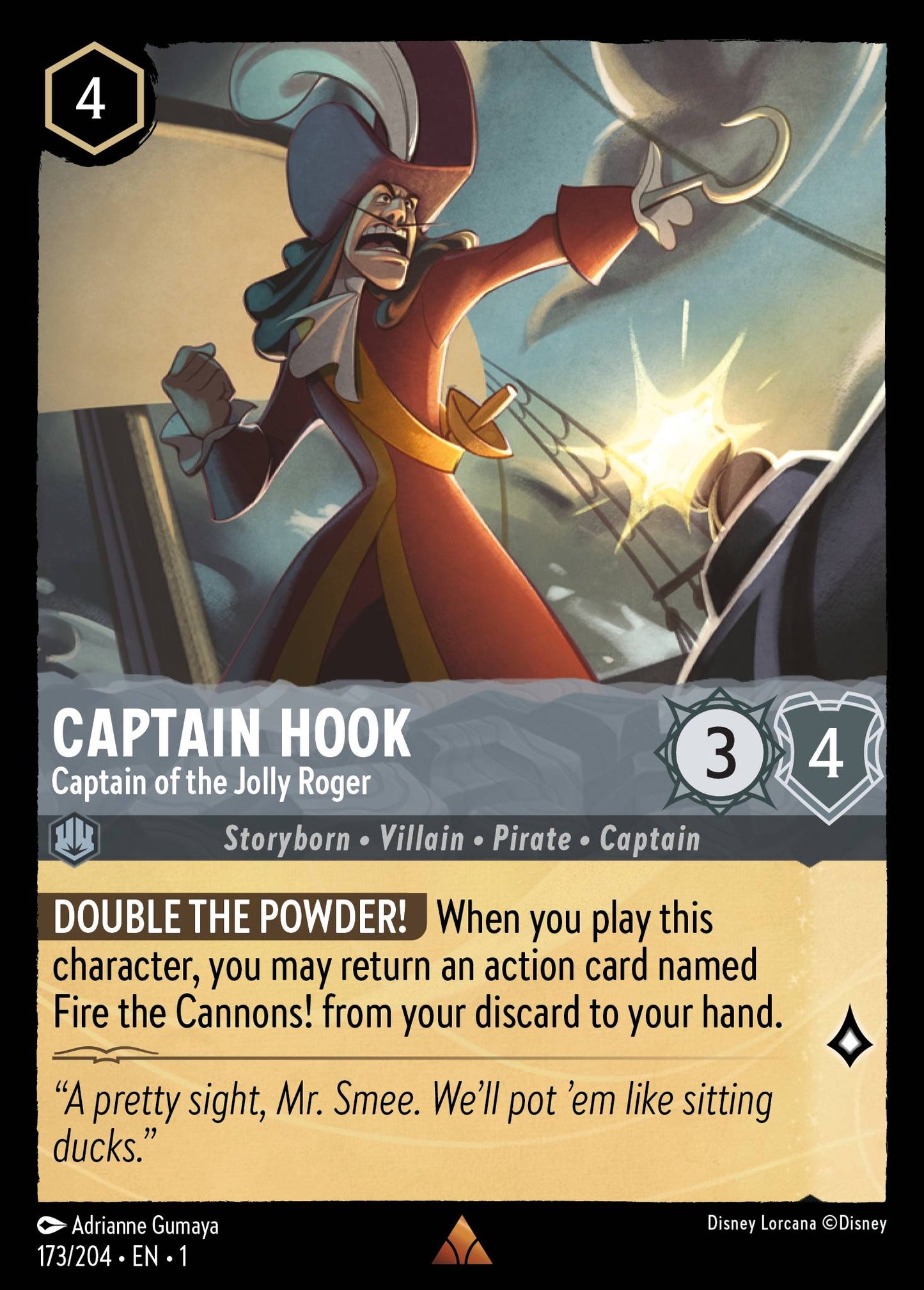 Captain Hook - Captain of the Jolly Roger - Rare Normal Disney Lorcana card from The First Chapter