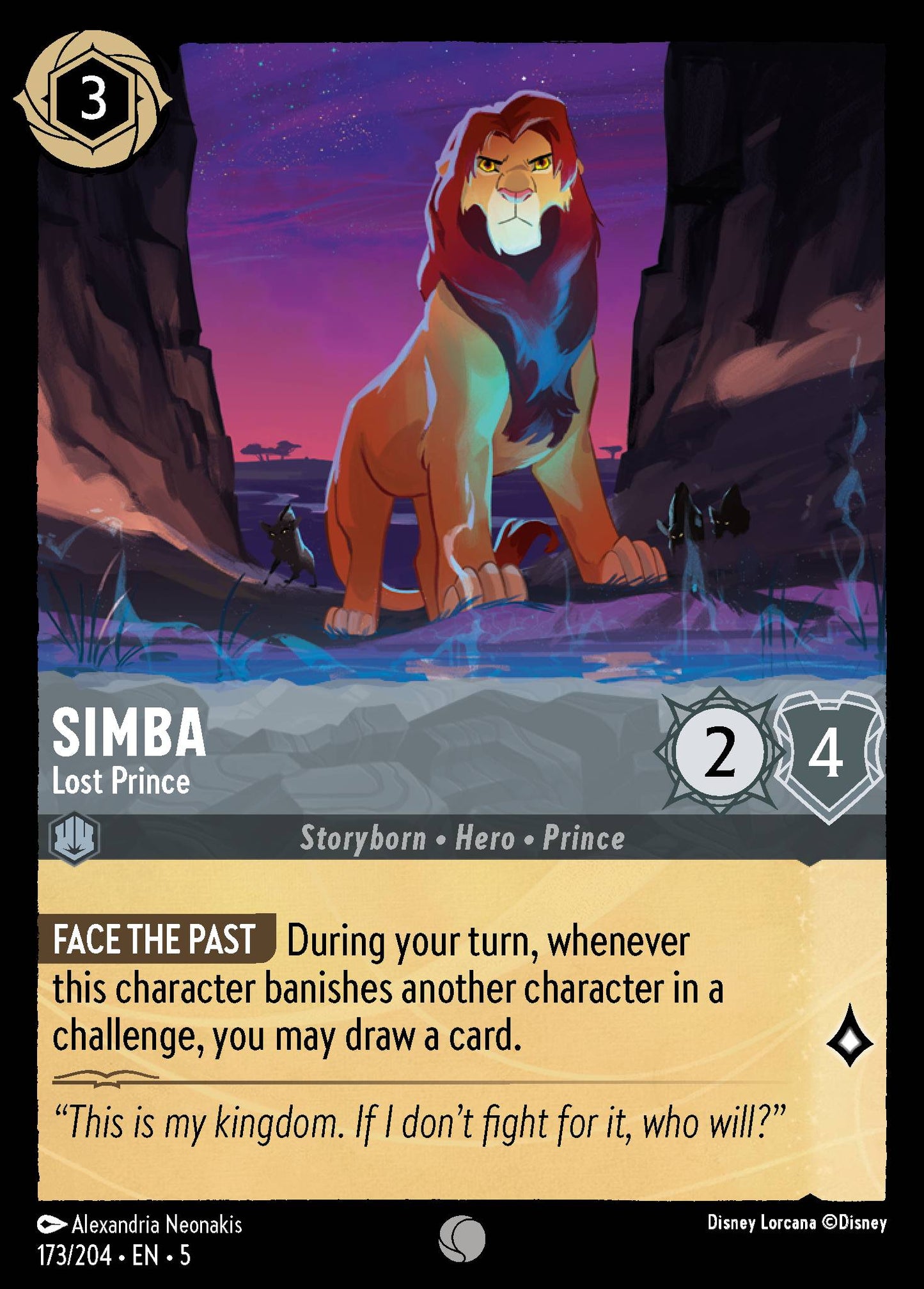 Simba - Lost Prince - Common Normal Disney Lorcana card from Shimmering Skies