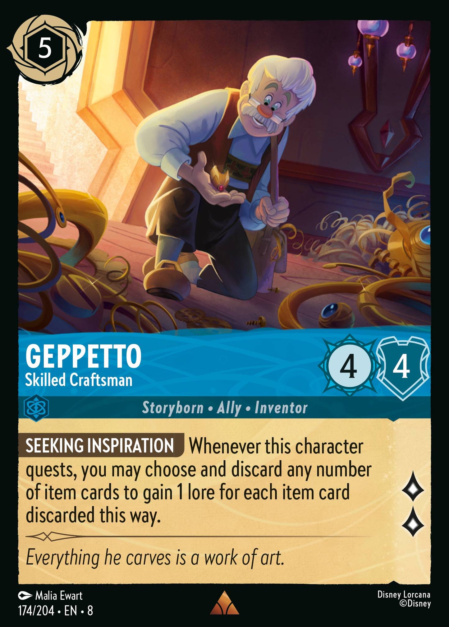 Geppetto - Skilled Craftsman - Rare Normal Disney Lorcana card from The Reign of Jafar