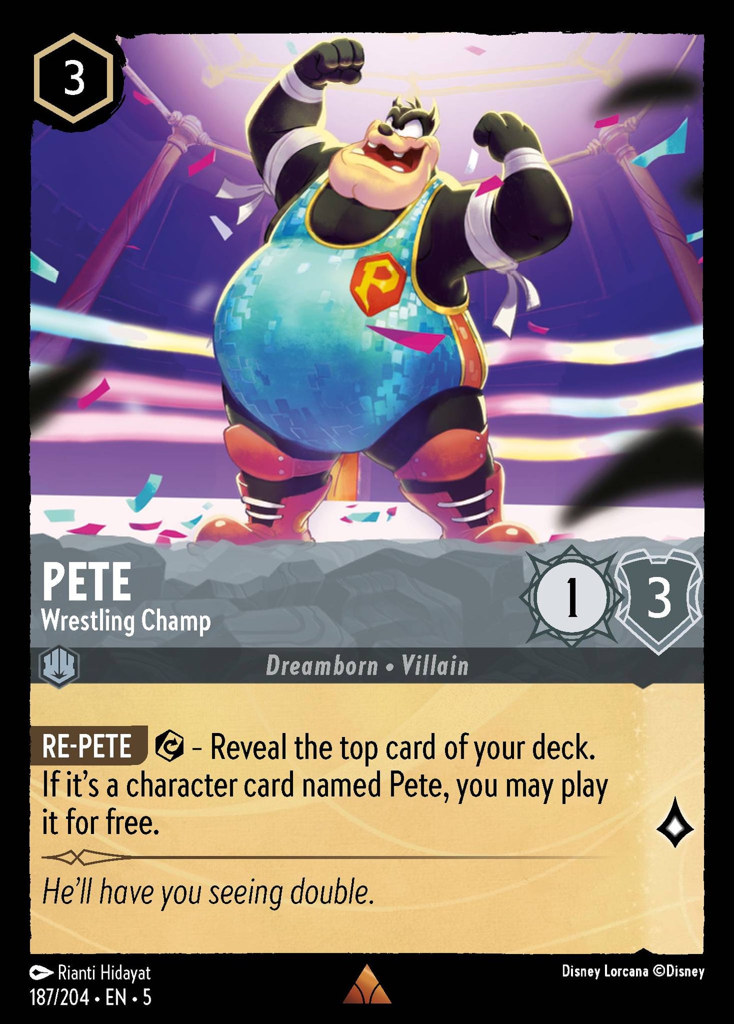 Pete - Wrestling Champ - Rare Normal Disney Lorcana card from Shimmering Skies