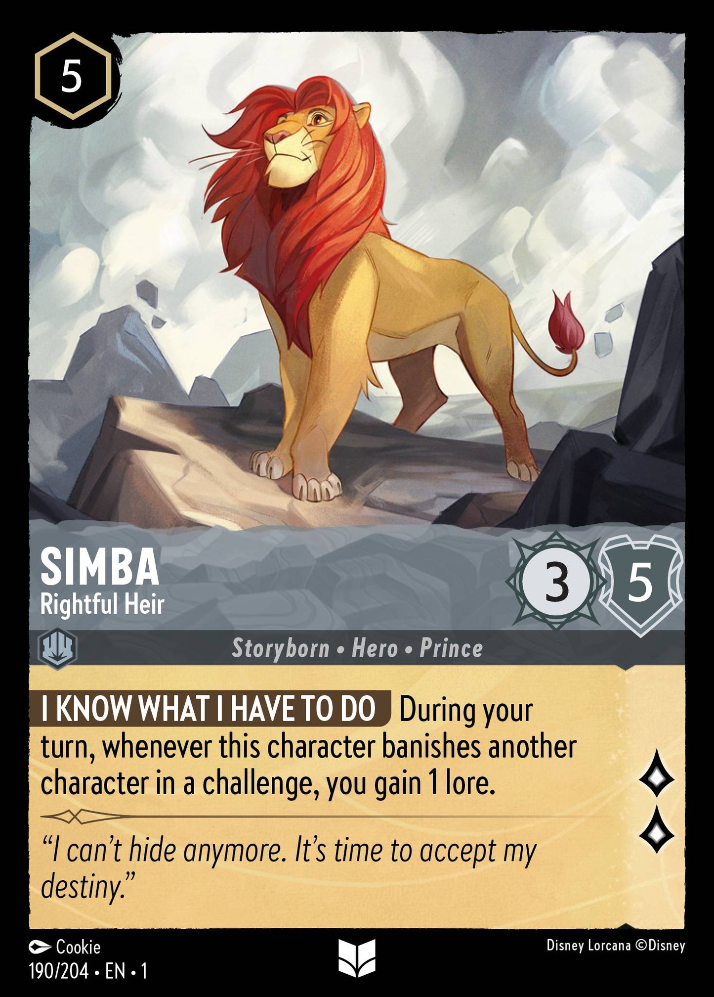 Simba - Rightful Heir - Uncommon Normal Disney Lorcana card from The First Chapter
