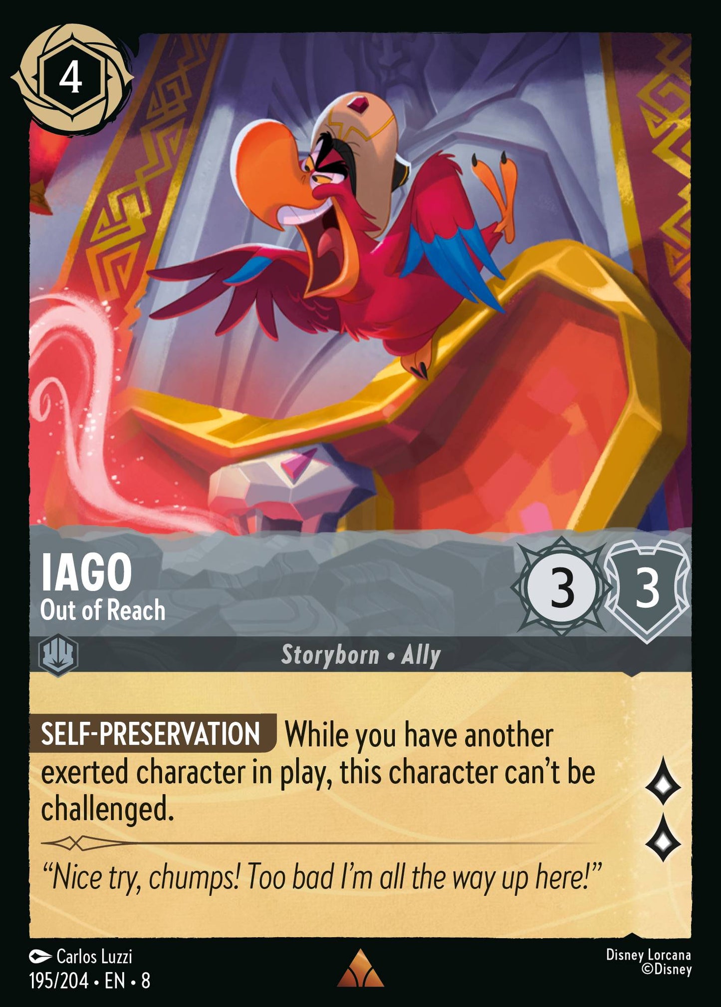 Iago - Out of Reach - Rare Normal Disney Lorcana card from The Reign of Jafar