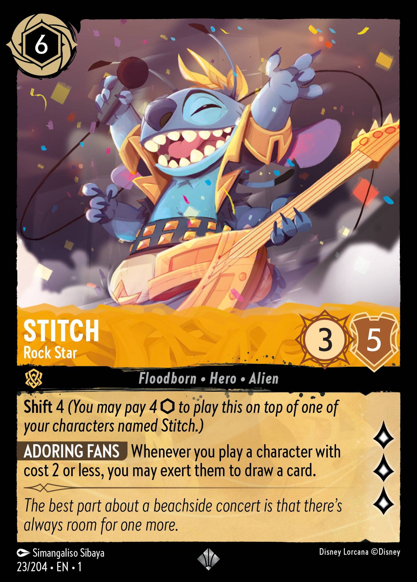 Stitch - Rock Star - Super Rare Normal Disney Lorcana card from The First Chapter