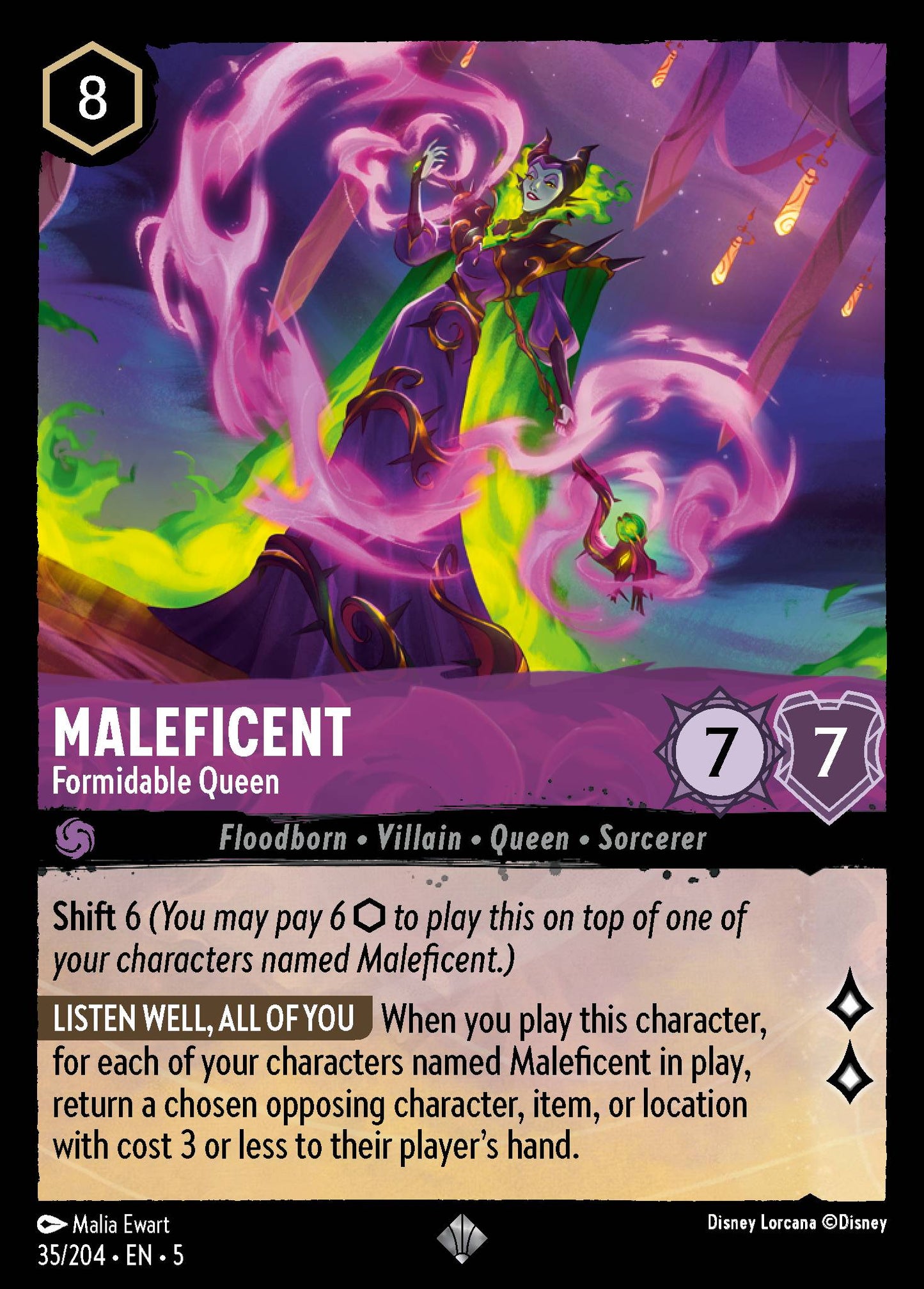Maleficent - Formidable Queen - Super Rare Normal Disney Lorcana card from Shimmering Skies