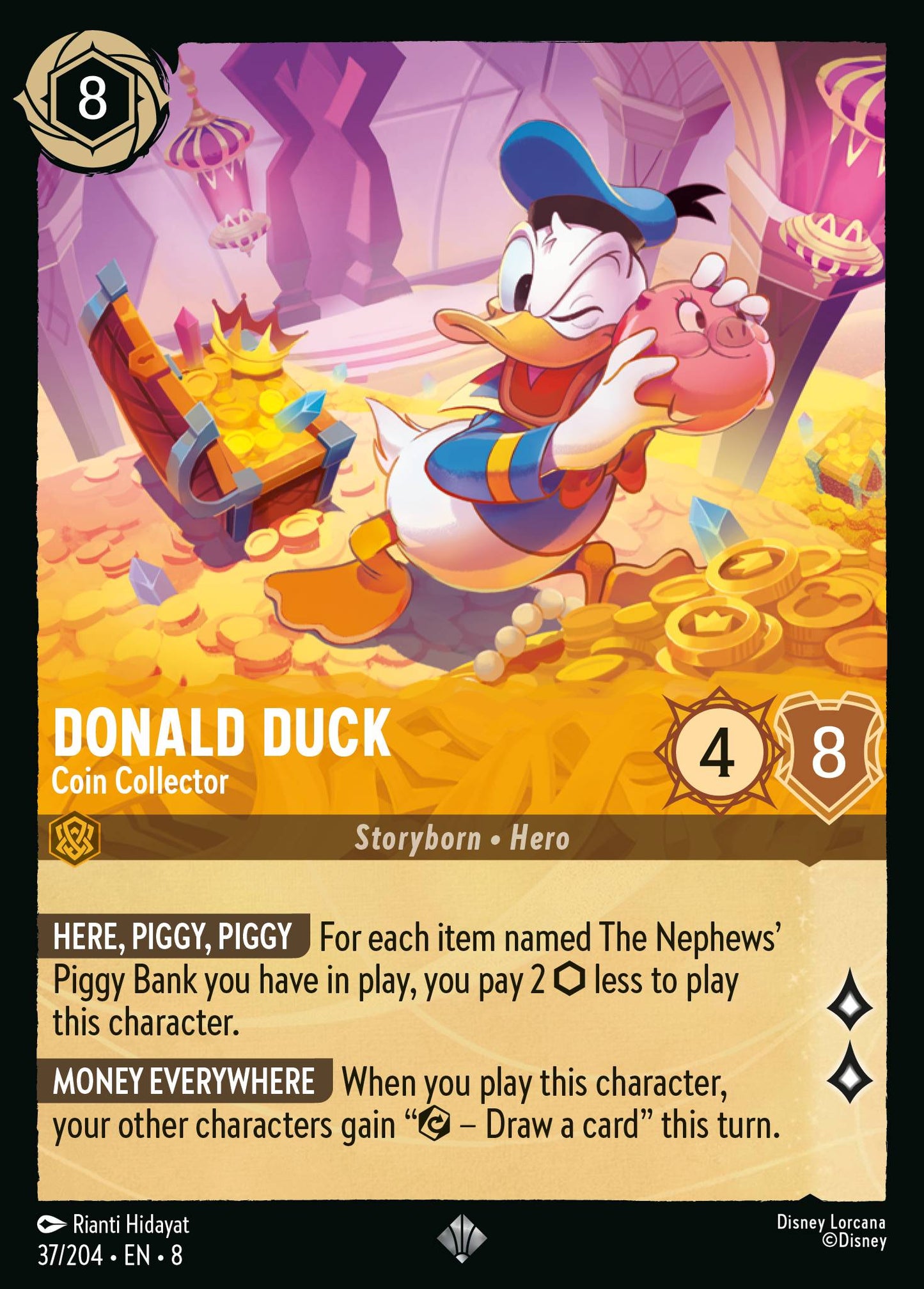 Donald Duck - Coin Collector - Super Rare Normal Disney Lorcana card from The Reign of Jafar
