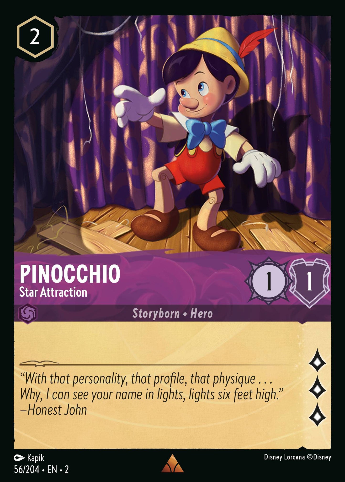 Pinocchio - Star Attraction - Rare Normal Disney Lorcana card from Rise of the Floodborn