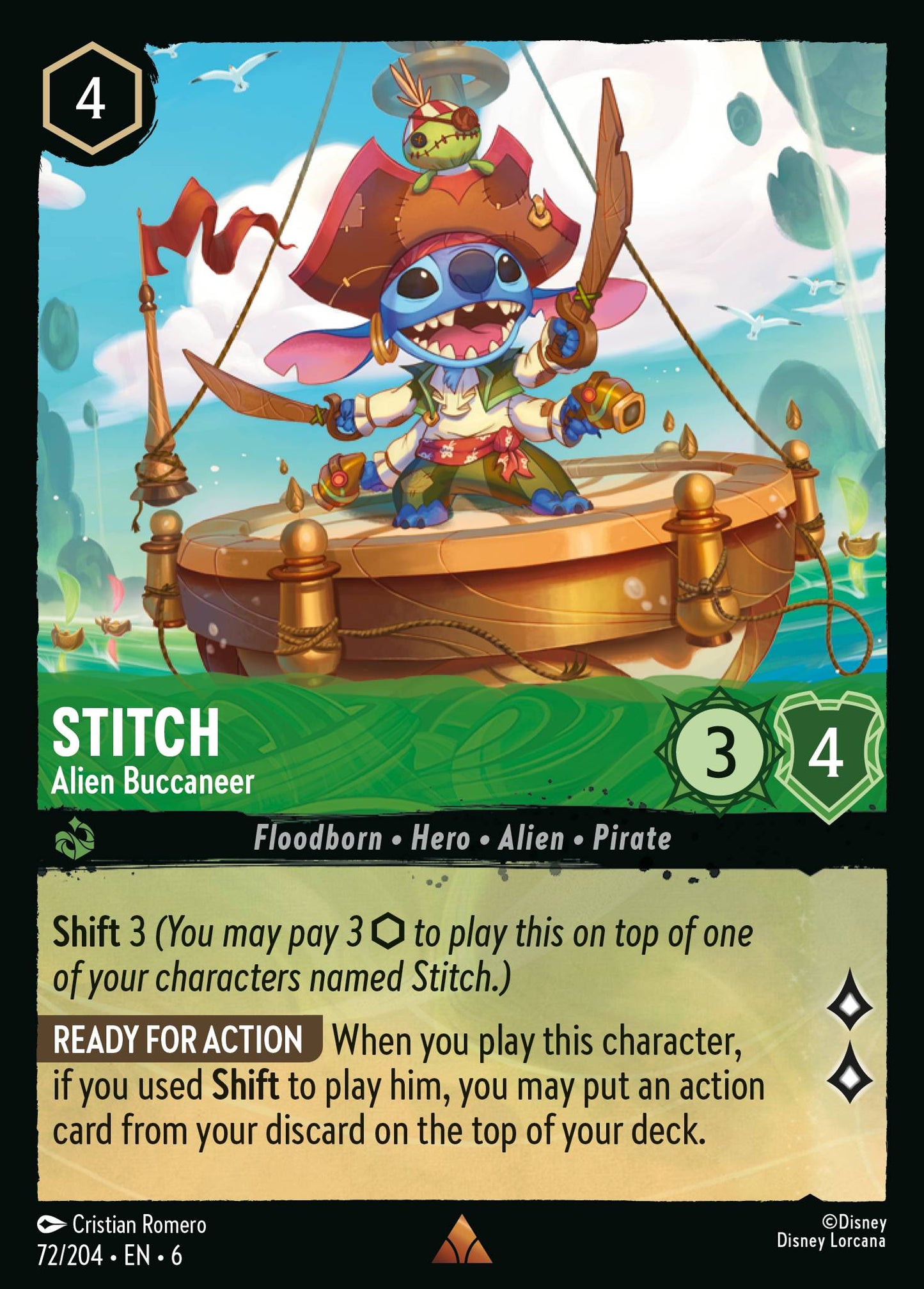 Stitch - Alien Buccaneer - Rare Normal Disney Lorcana card from Azurite Sea