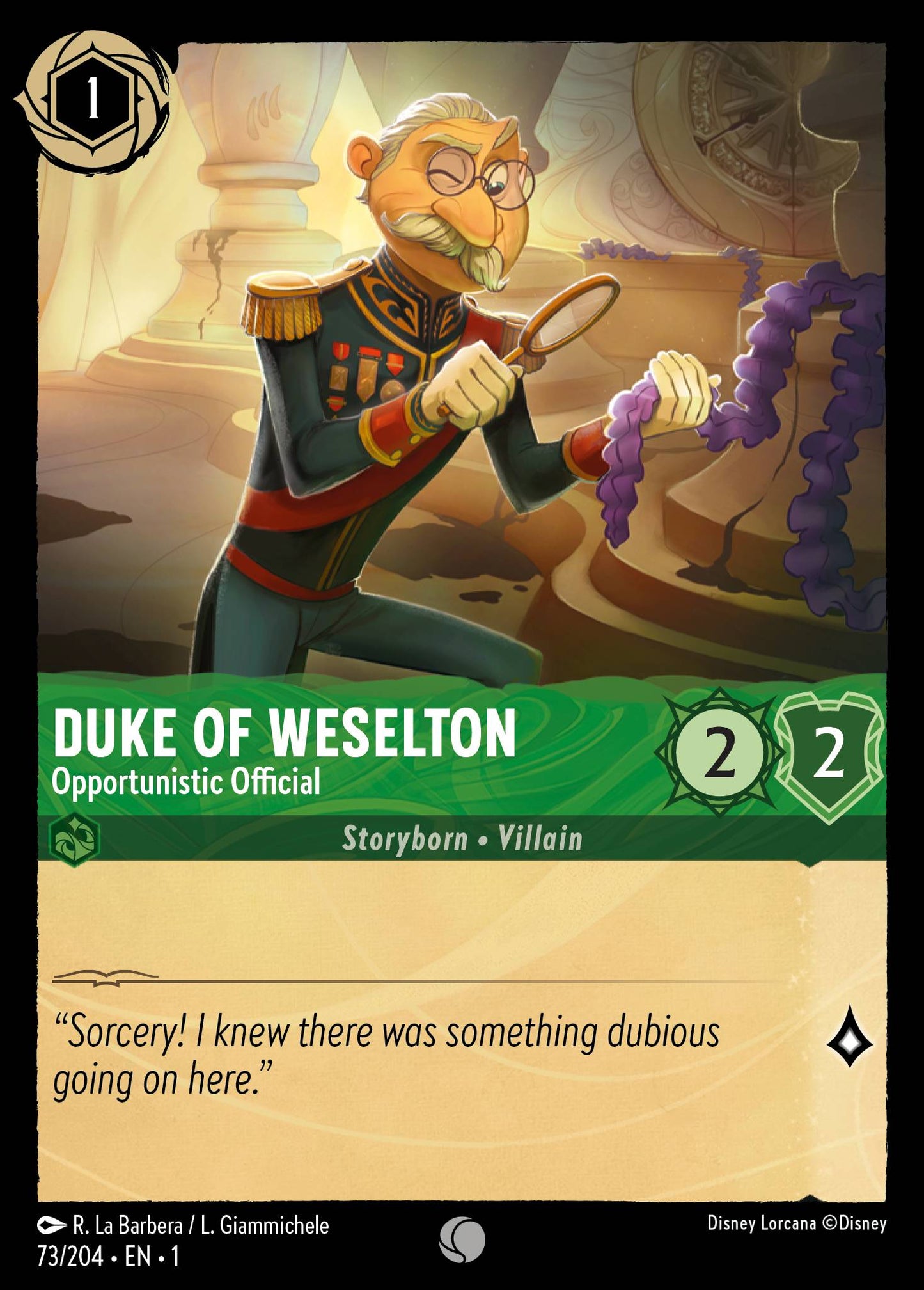 Duke of Weselton - Opportunistic Official - Common Normal Disney Lorcana card from The First Chapter
