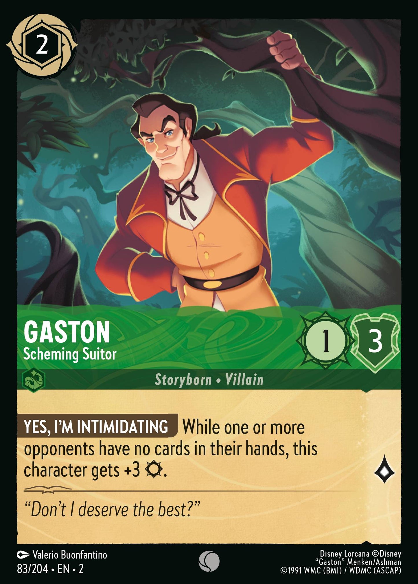 Gaston - Scheming Suitor - Common Normal Disney Lorcana card from Rise of the Floodborn