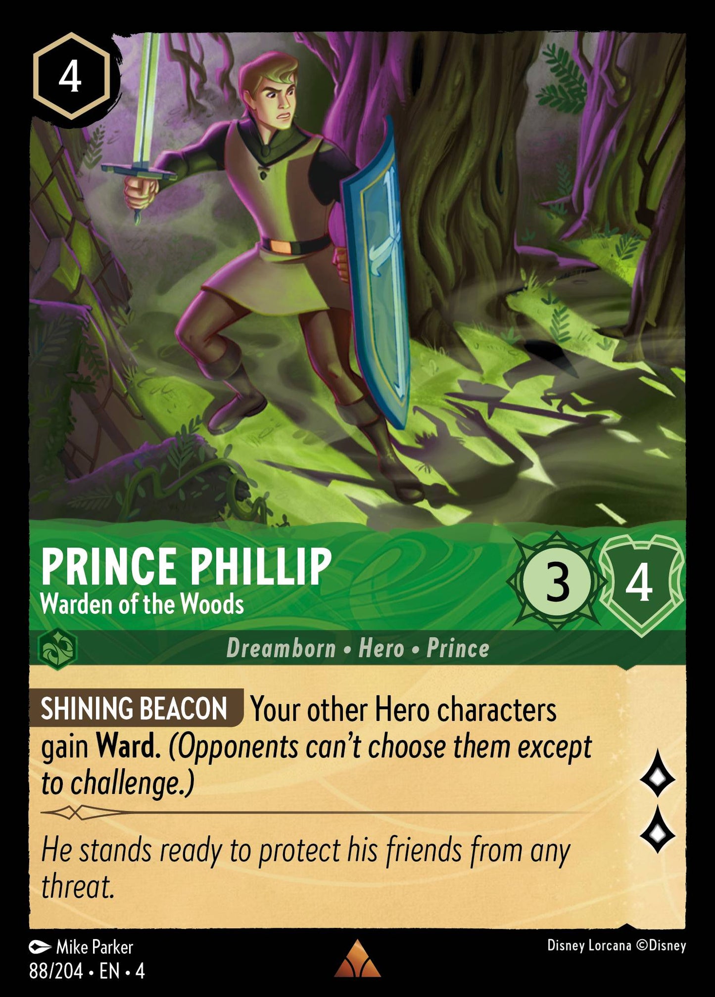Prince Phillip - Warden of the Woods - Rare Normal Disney Lorcana card from Ursula's Return