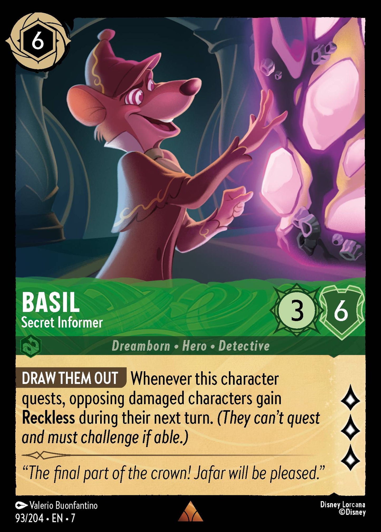 Basil - Secret Informer - Rare Normal Disney Lorcana card from Archazia's Island