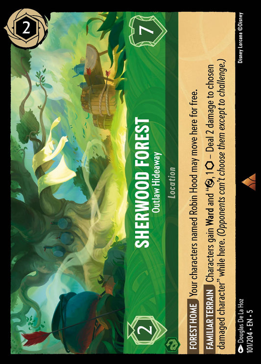 Sherwood Forest - Outlaw Hideaway - Rare Normal Disney Lorcana card from Shimmering Skies