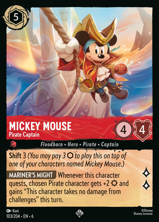 Mickey Mouse - Pirate Captain - Super Rare Normal Disney Lorcana card from Azurite Sea