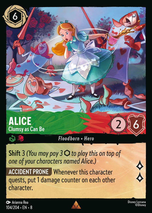 Alice - Clumsy as Can Be - Rare Normal Disney Lorcana card from The Reign of Jafar