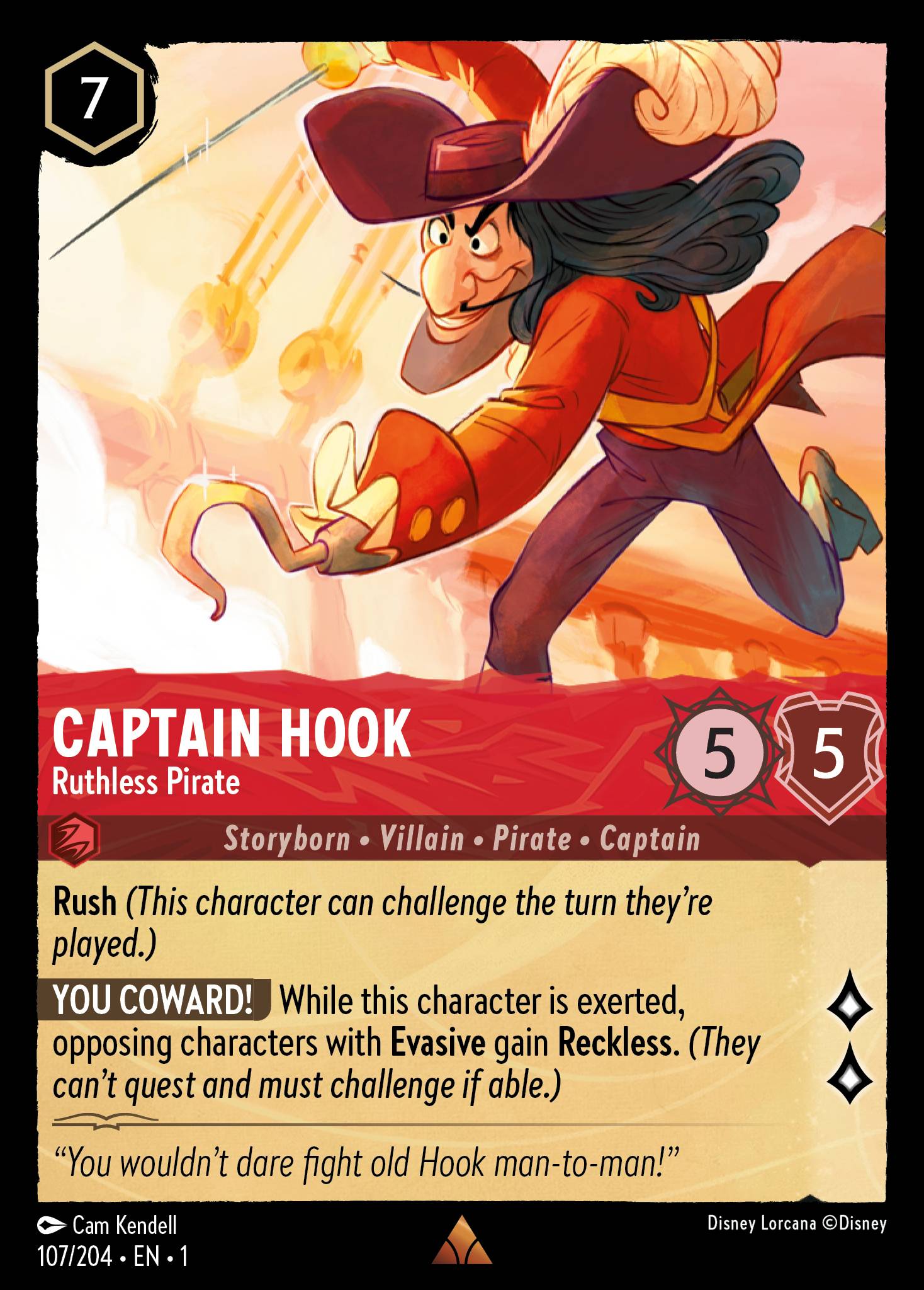 Captain Hook - Ruthless Pirate - Rare Normal Disney Lorcana card from The First Chapter