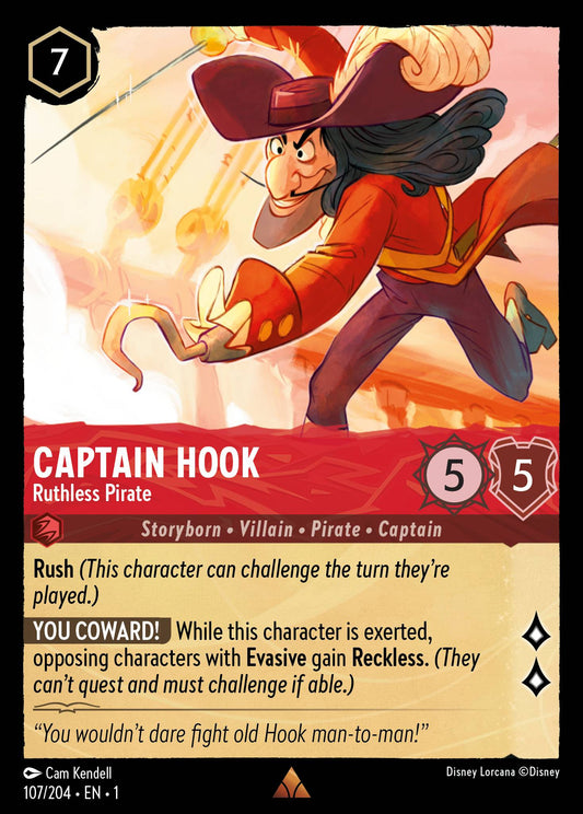 Captain Hook - Ruthless Pirate - Rare Normal Disney Lorcana card from The First Chapter
