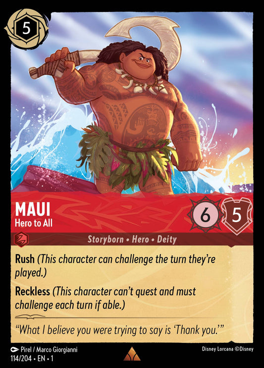 Maui - Hero to All - Rare Normal Disney Lorcana card from The First Chapter