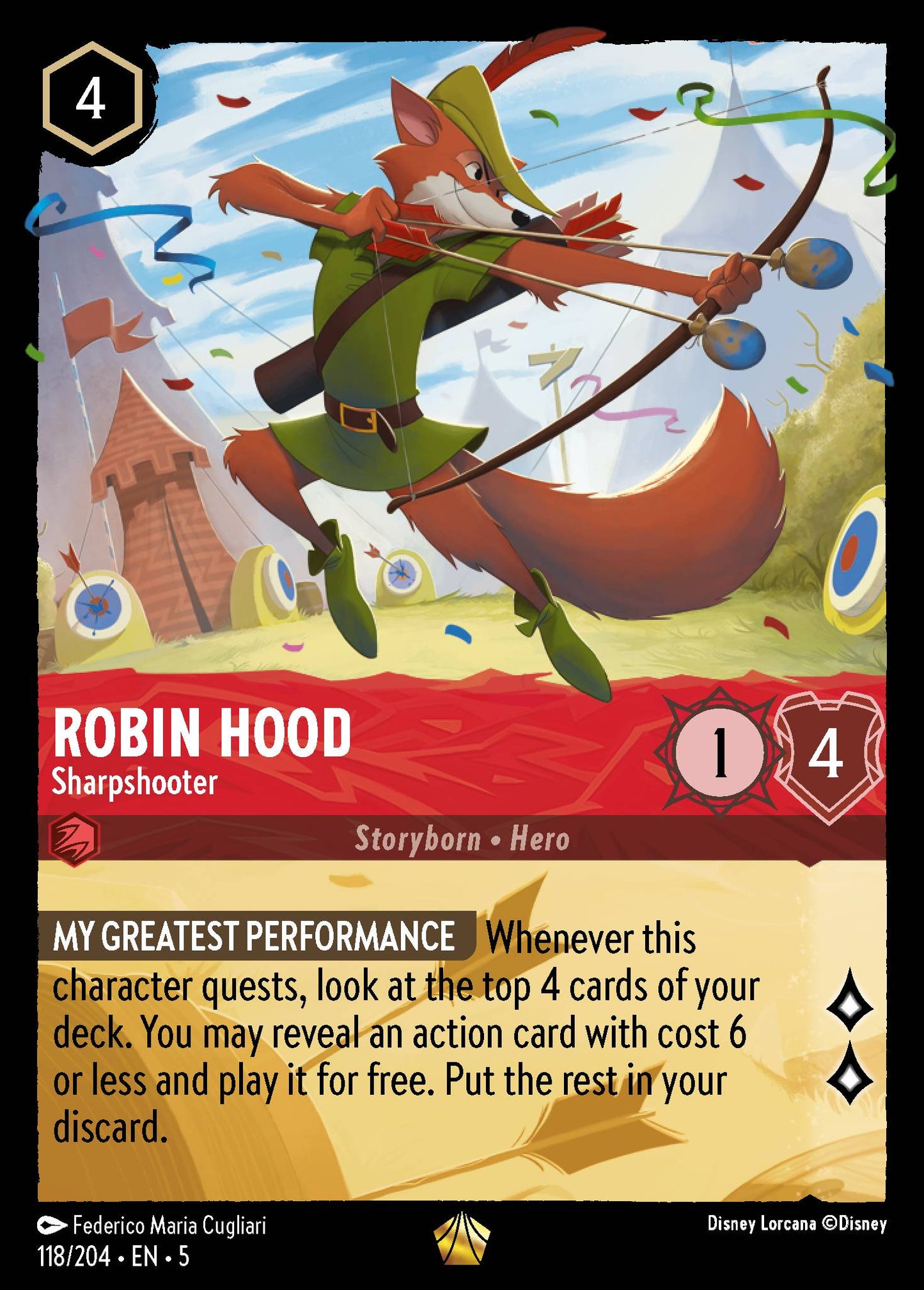 Robin Hood - Sharpshooter - Legendary Normal Disney Lorcana card from Shimmering Skies
