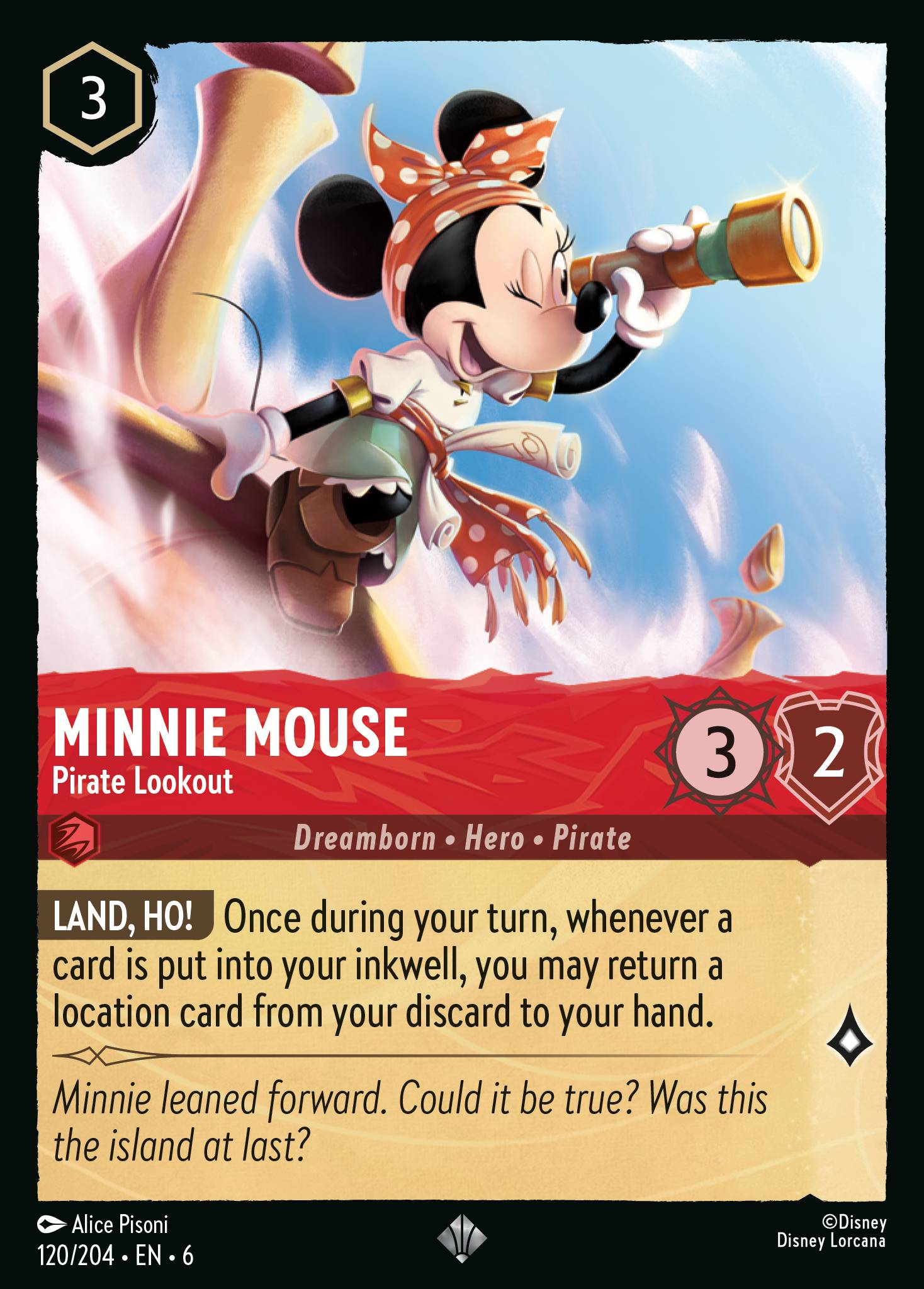 Minnie Mouse - Pirate Lookout - Super Rare Normal Disney Lorcana card from Azurite Sea