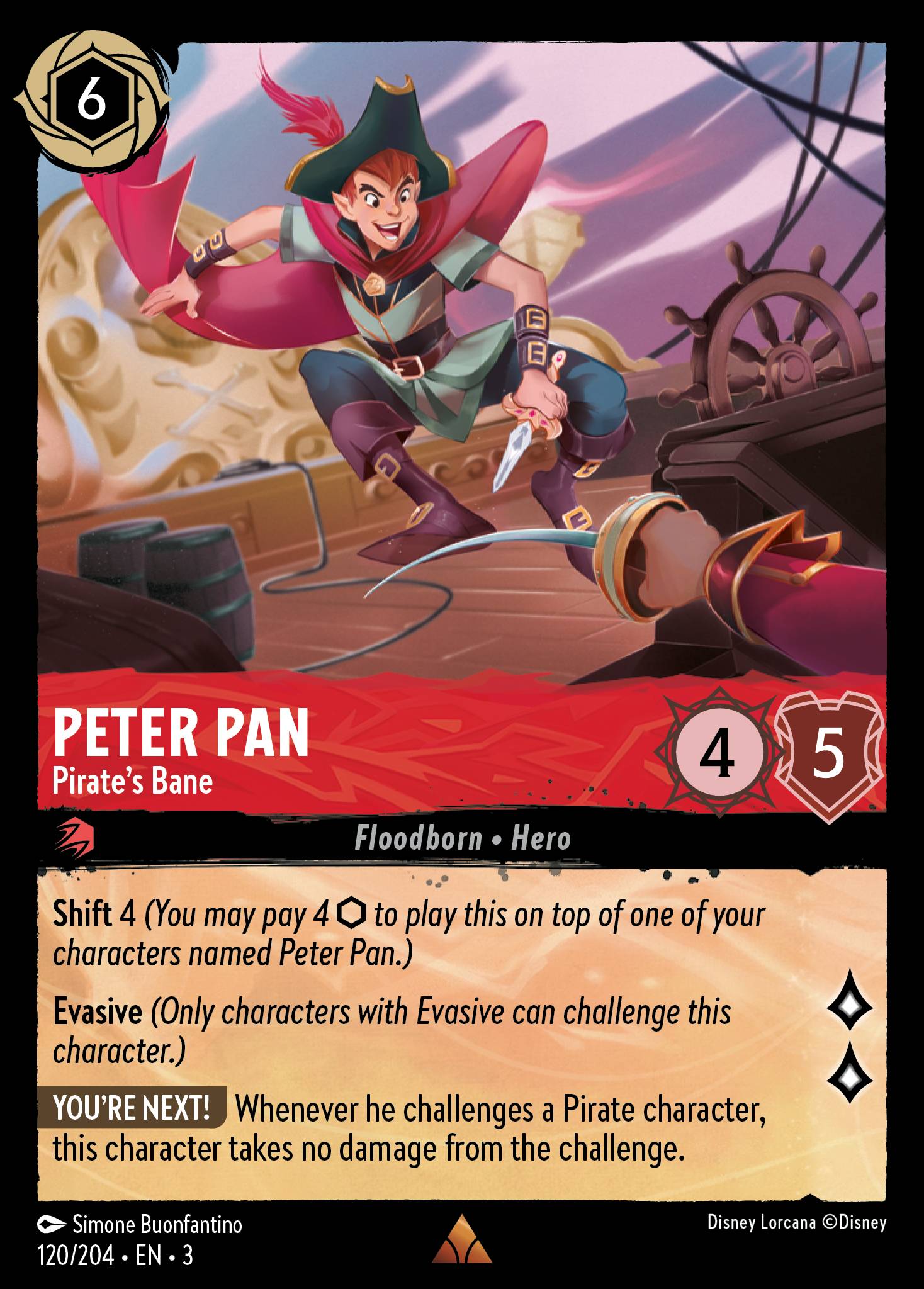Peter Pan - Pirate's Bane - Rare Normal Disney Lorcana card from Into the Inklands