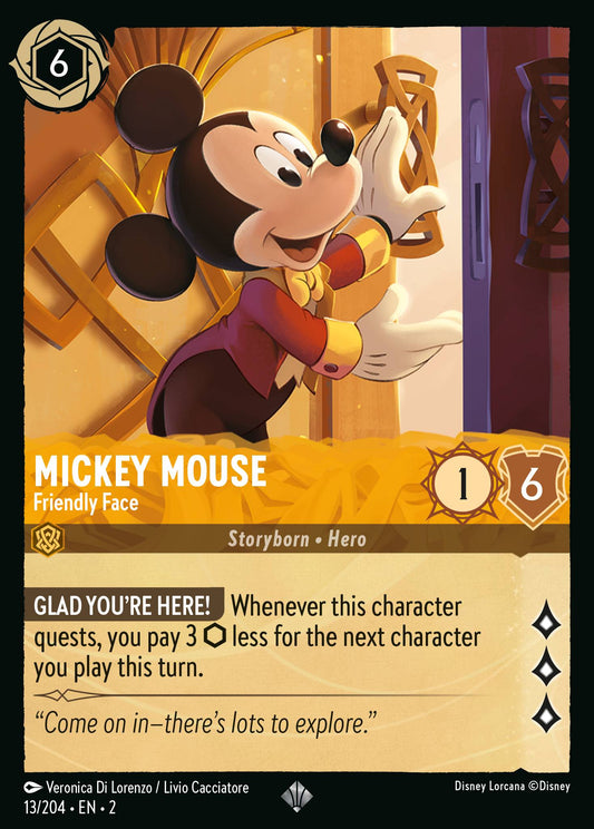 Mickey Mouse - Friendly Face - Super Rare Normal Disney Lorcana card from Rise of the Floodborn