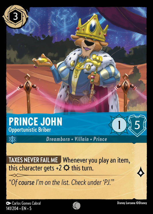 Prince John - Opportunistic Briber - Common Normal Disney Lorcana card from Shimmering Skies