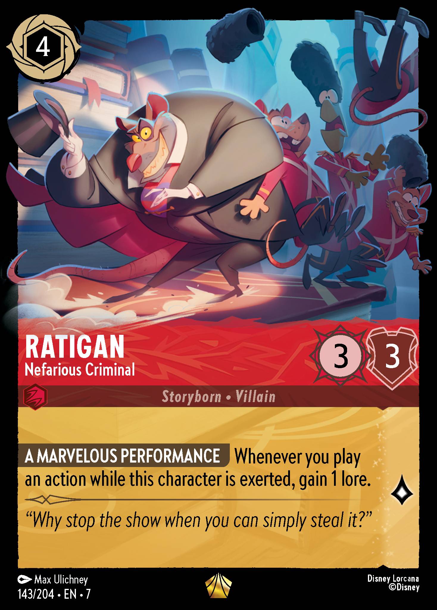 Ratigan - Nefarious Criminal - Legendary Normal Disney Lorcana card from Archazia's Island