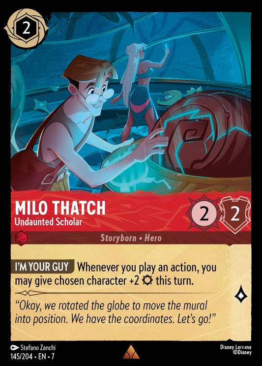 Milo Thatch - Undaunted Scholar - Rare Normal Disney Lorcana card from Archazia's Island