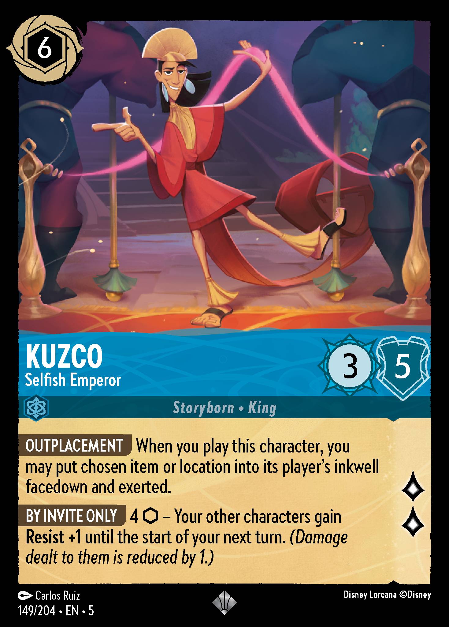 Kuzco - Selfish Emperor - Super Rare Normal Disney Lorcana card from Shimmering Skies