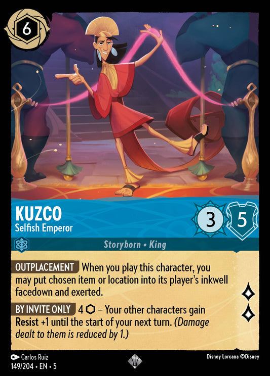 Kuzco - Selfish Emperor - Super Rare Normal Disney Lorcana card from Shimmering Skies