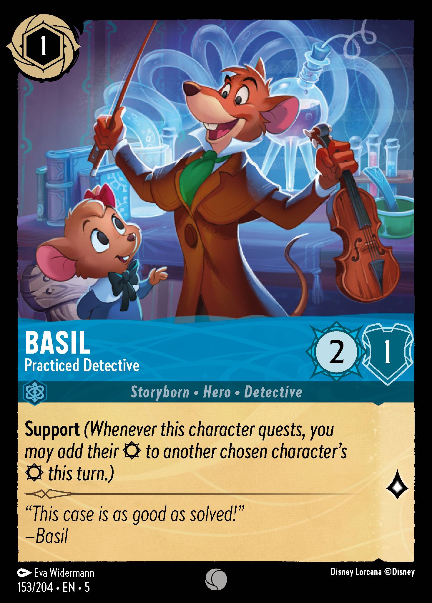 Basil - Practiced Detective - Common Normal Disney Lorcana card from Shimmering Skies