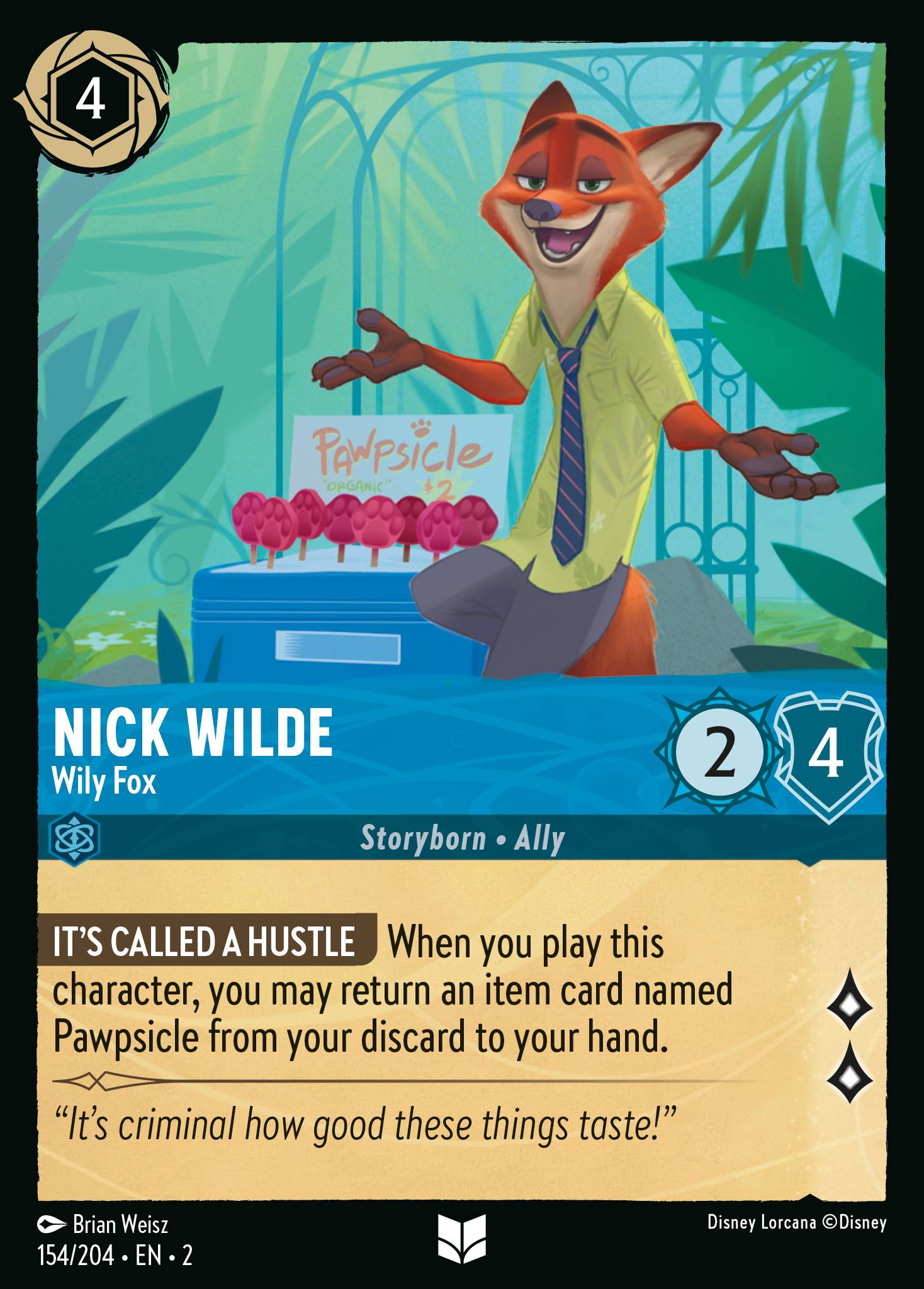 Nick Wilde - Wily Fox - Uncommon Normal Disney Lorcana card from Rise of the Floodborn