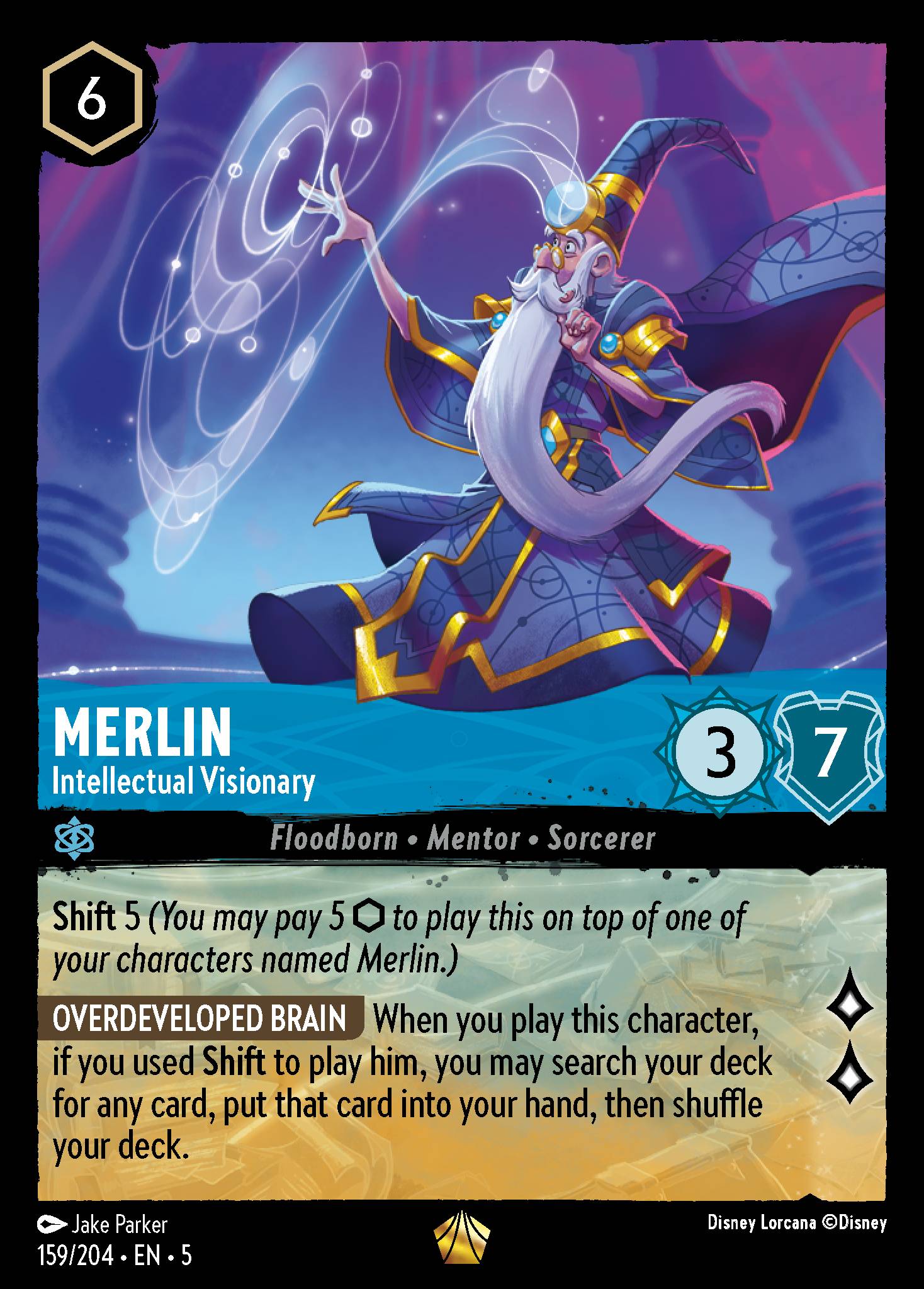 Merlin - Intellectual Visionary - Legendary Normal Disney Lorcana card from Shimmering Skies