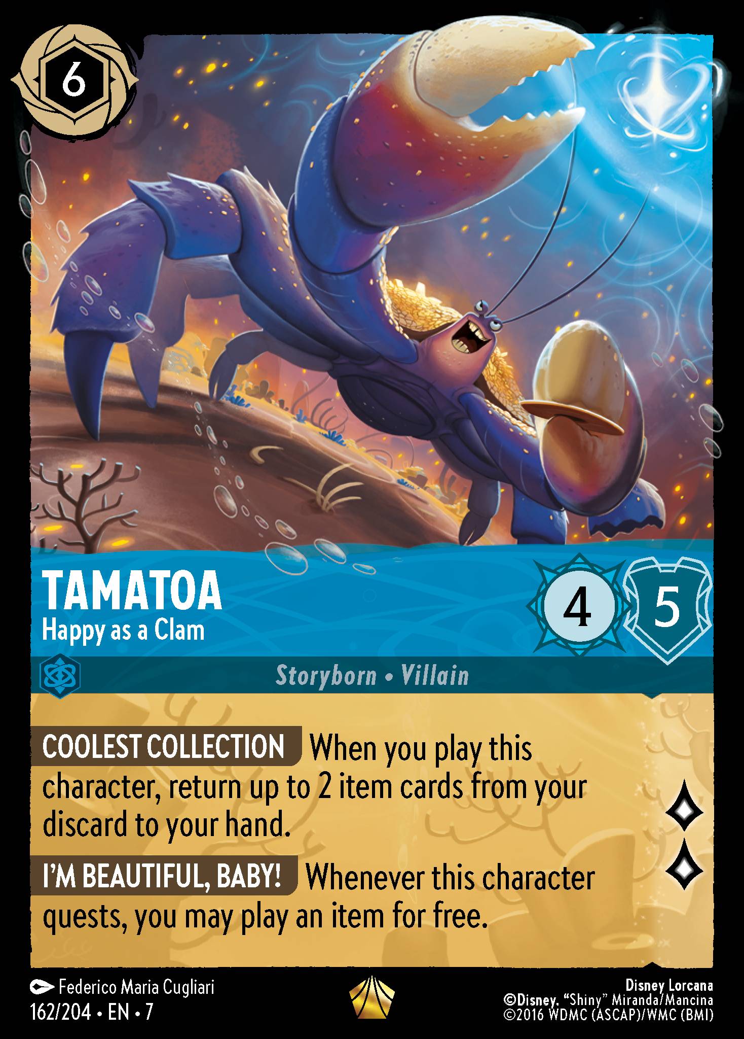 Tamatoa - Happy as a Clam - Legendary Normal Disney Lorcana card from Archazia's Island