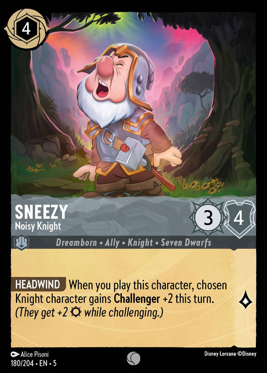 Sneezy - Noisy Knight - Common Normal Disney Lorcana card from Shimmering Skies