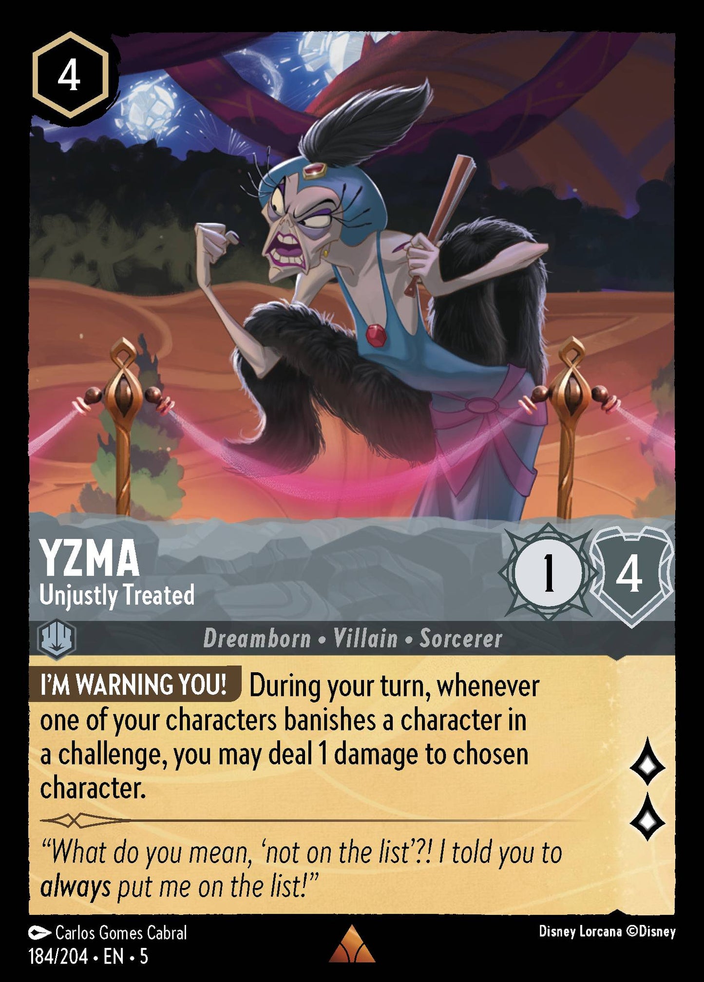 Yzma - Unjustly Treated - Rare Normal Disney Lorcana card from Shimmering Skies