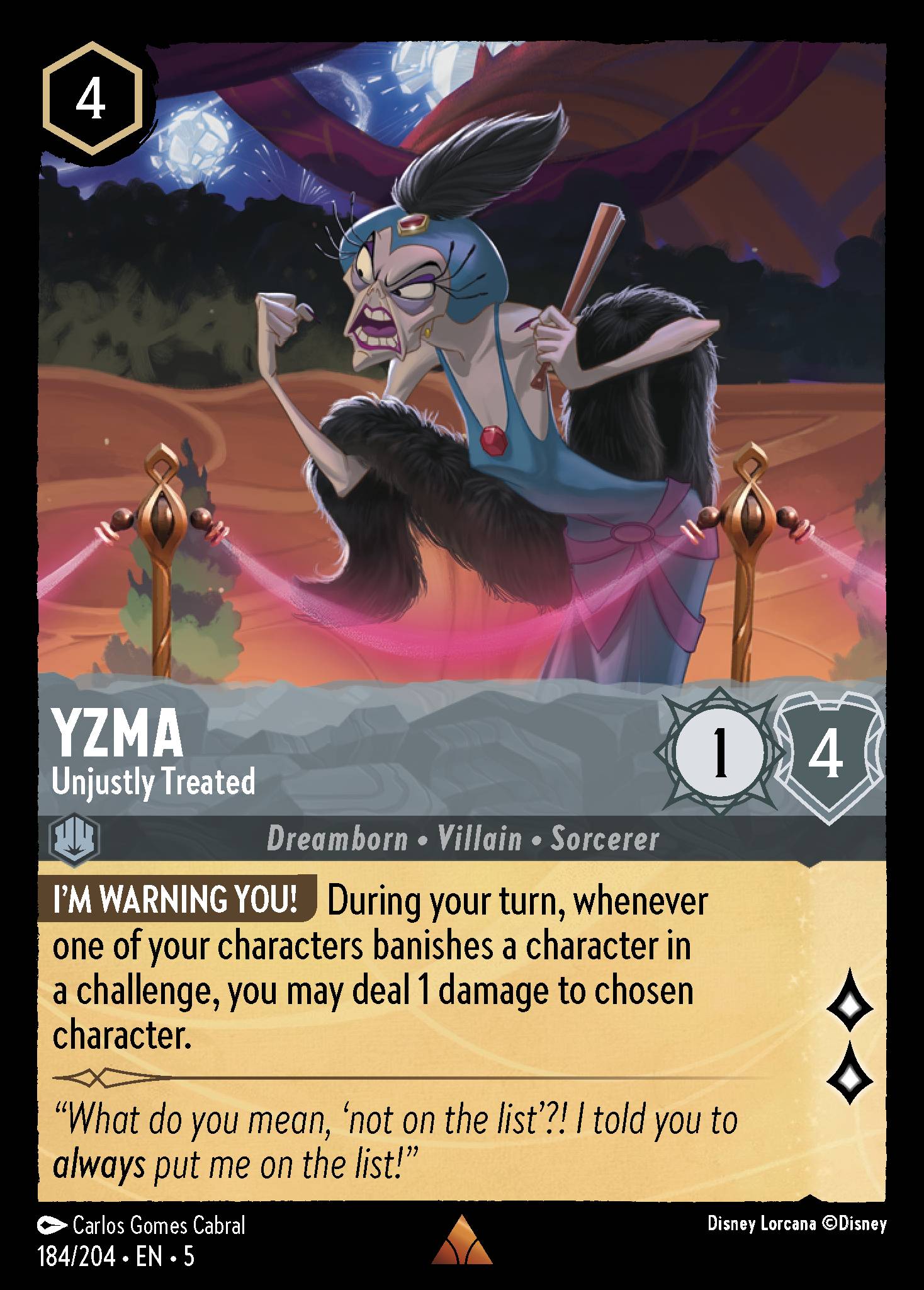 Yzma - Unjustly Treated - Rare Normal Disney Lorcana card from Shimmering Skies